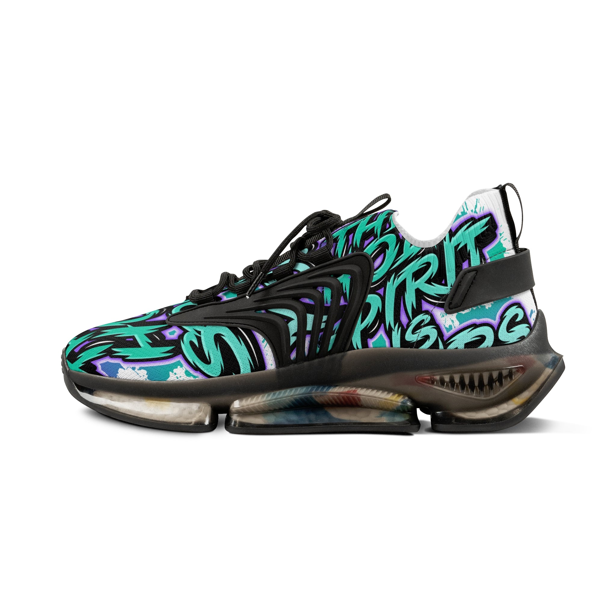 Men's Mesh Sneakers —"The Holy Spirit Is Yours'Bold Teal Graffiti Pattern Athletic Shoes