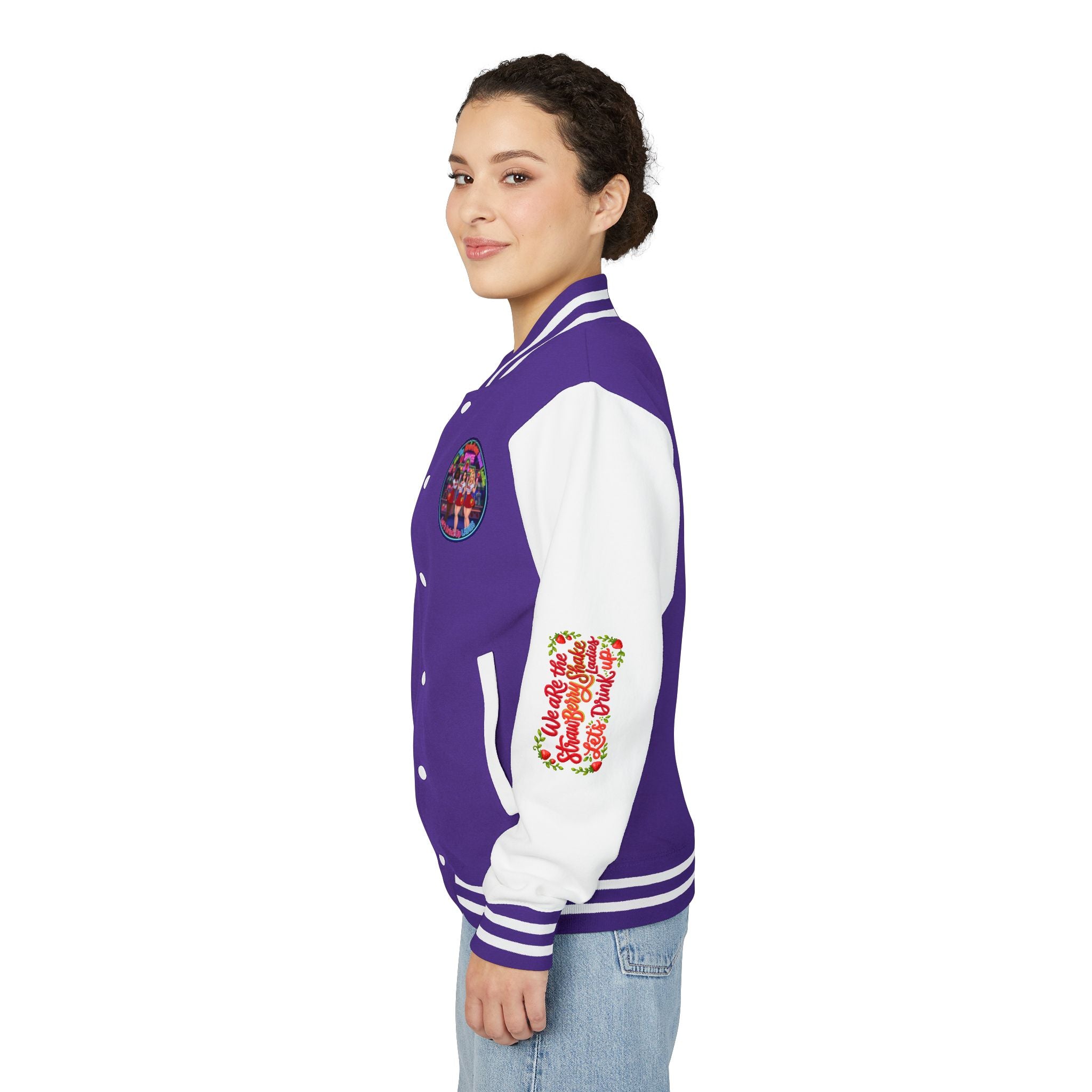 Letterman Jacket —" We Are The Strawberry Shake Ladies " Retro Shakee Cheer Graphic