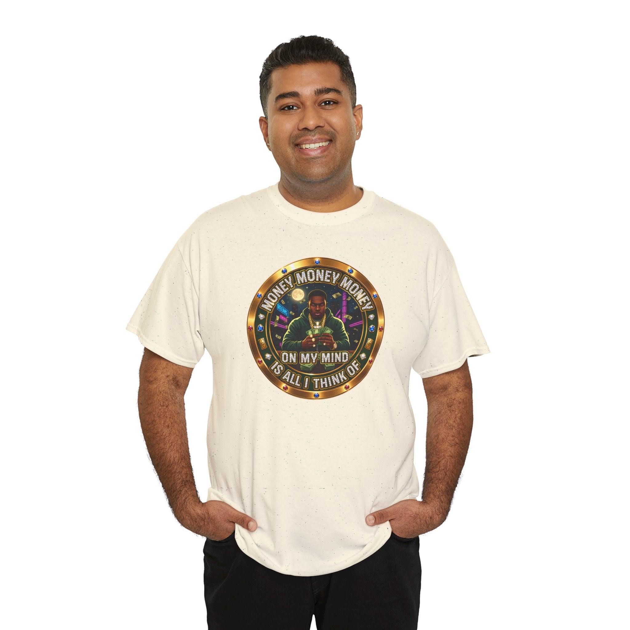"Money On My Mind" Graphic Tee — Retro Casino Coin Design