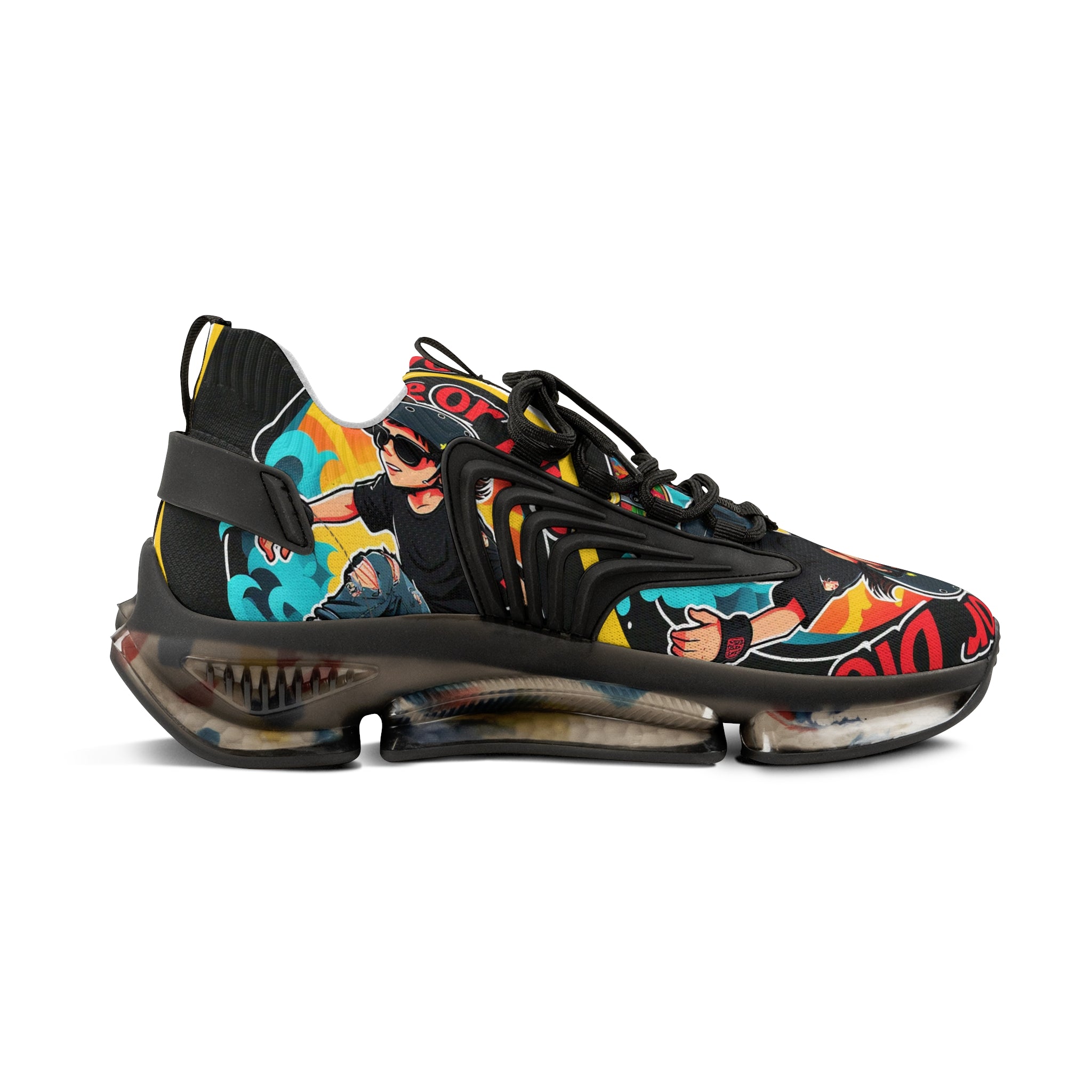 Retro Pop Graphic Men's Mesh Sneakers —"Skate Or Die"Colorful 90s Skate-Inspired Design