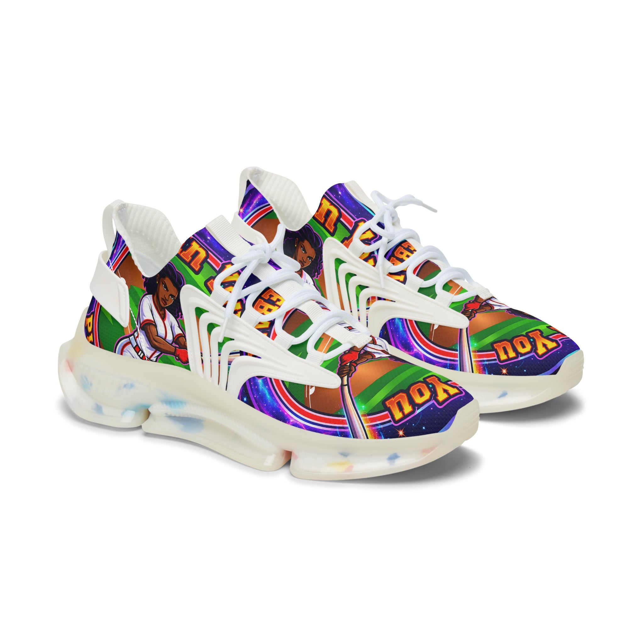 Retro Vibrant "Can You PlayBaseball" Women's Mesh Sneakers — Colorful Graphic Athletic Shoes