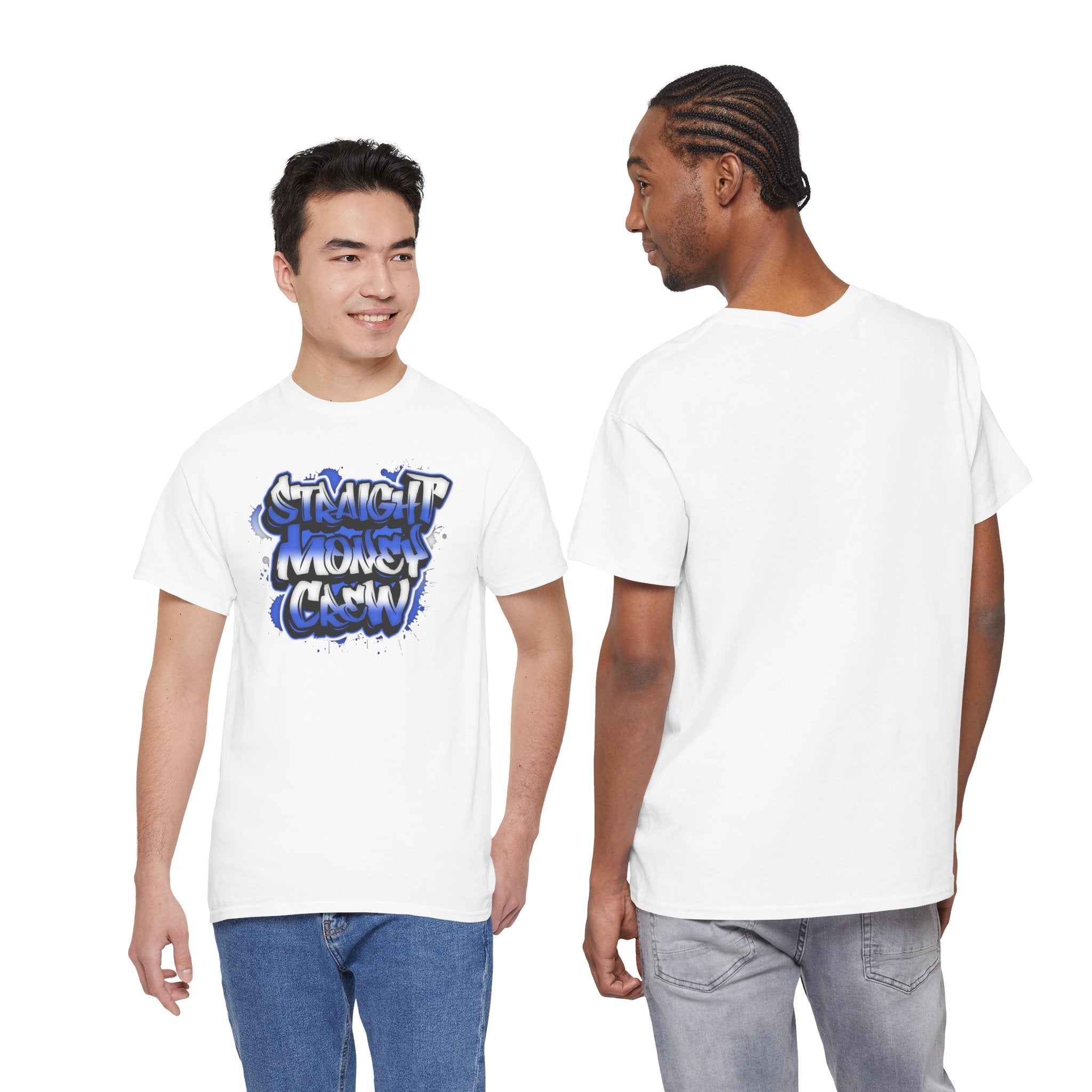 T-Shirt — "Stackin' Money Crew" Blue Graffiti Graphic Tee