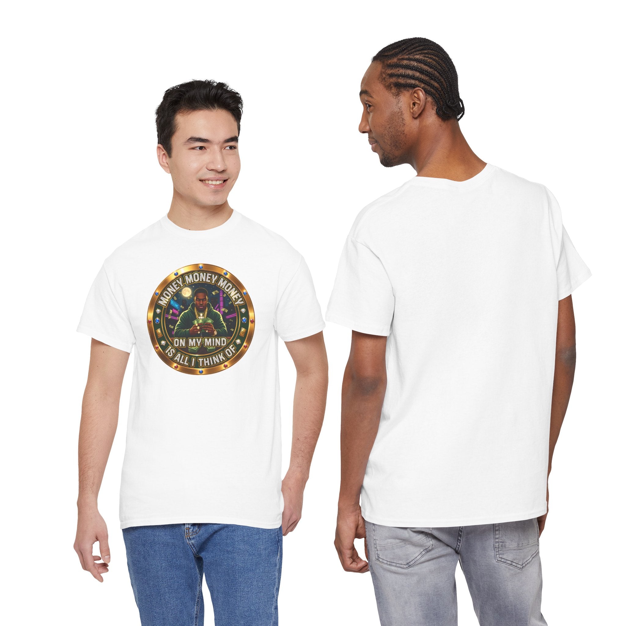 "Money On My Mind" Graphic Tee — Retro Casino Coin Design