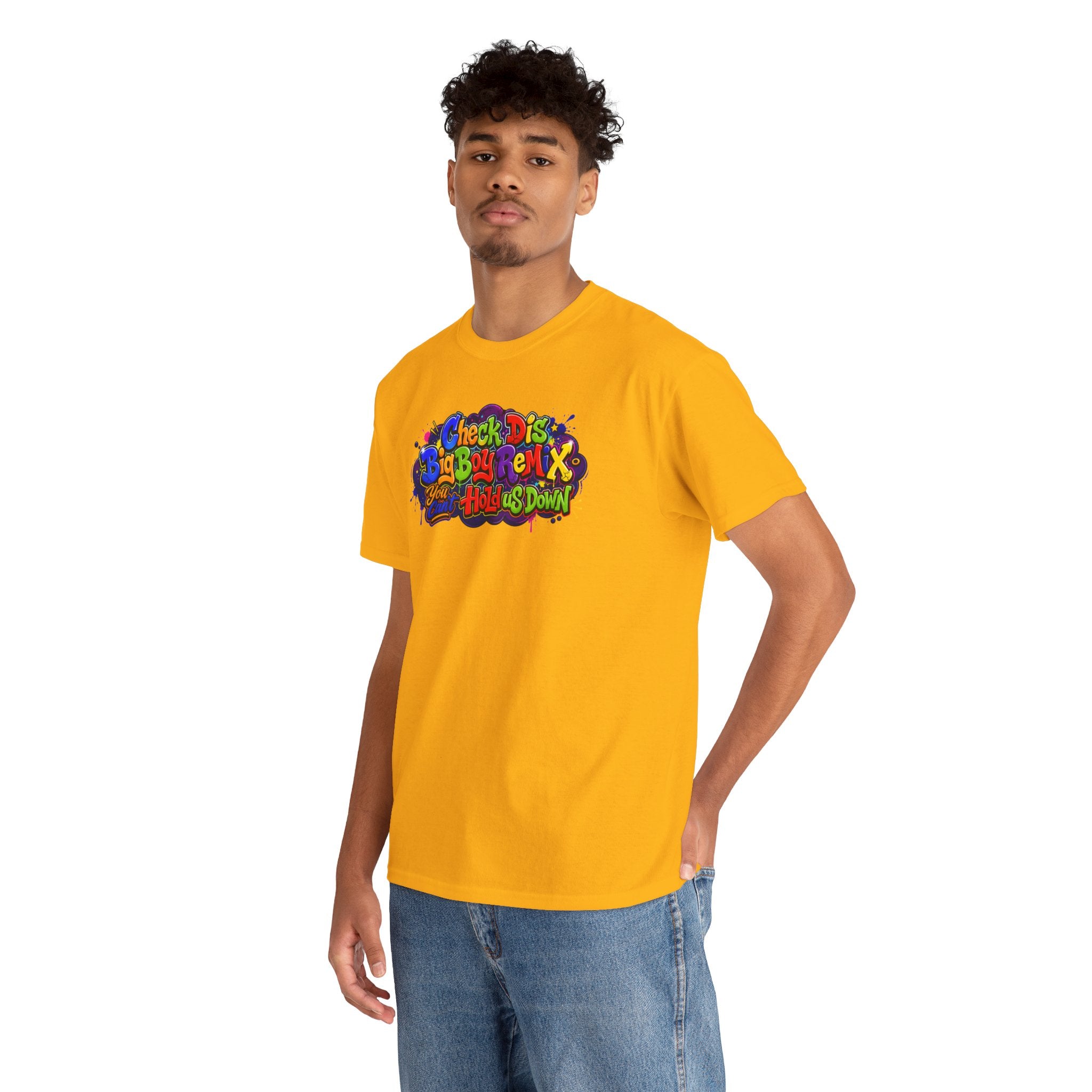 Graphic Tee — Colorful 'Check Dis Big Boy Remix' Retro Street Art T-Shirt