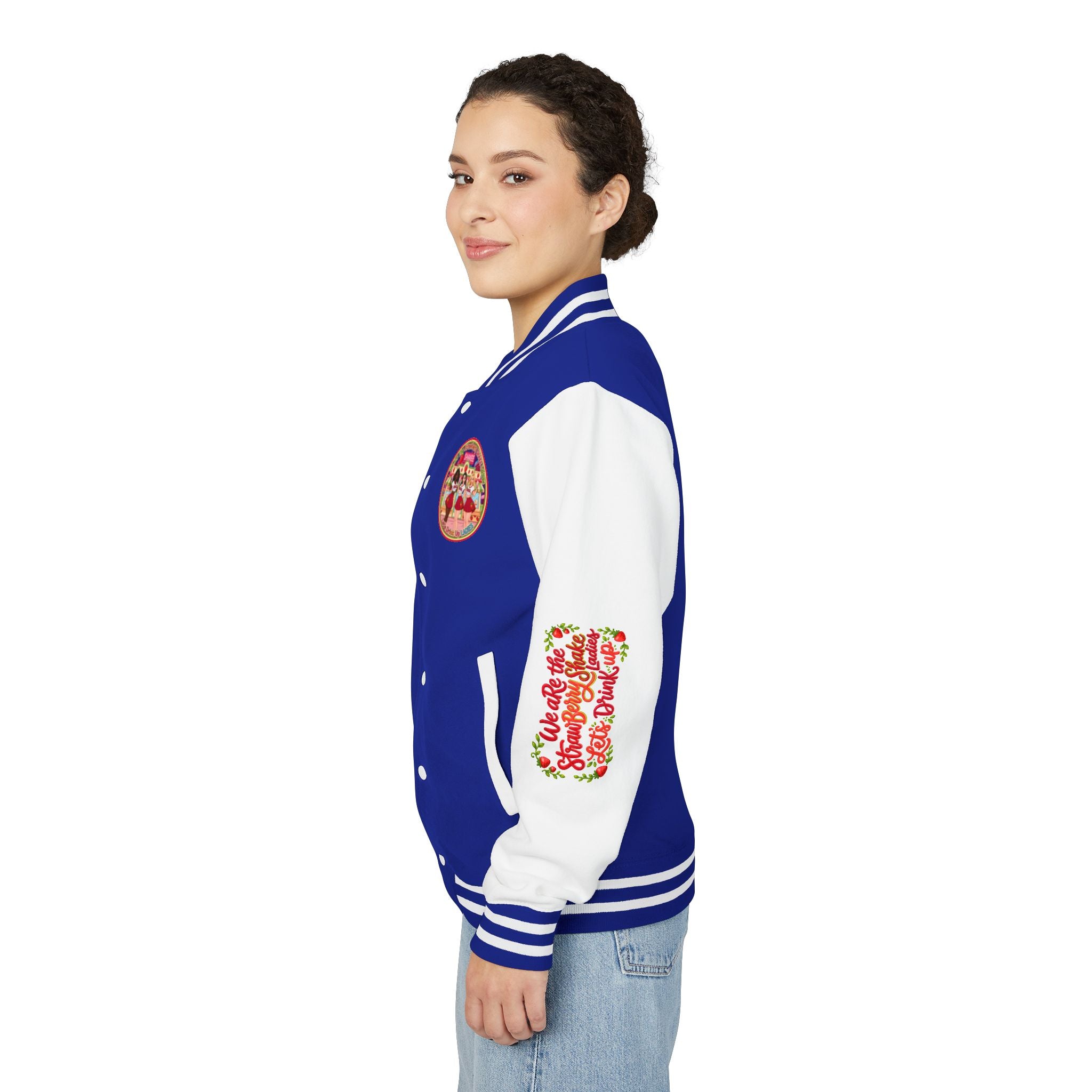 Letterman Jacket — " We Are The Strawberry Shake Ladies " Retro 'Shakee' Strawberry Girls Varsity Jacket