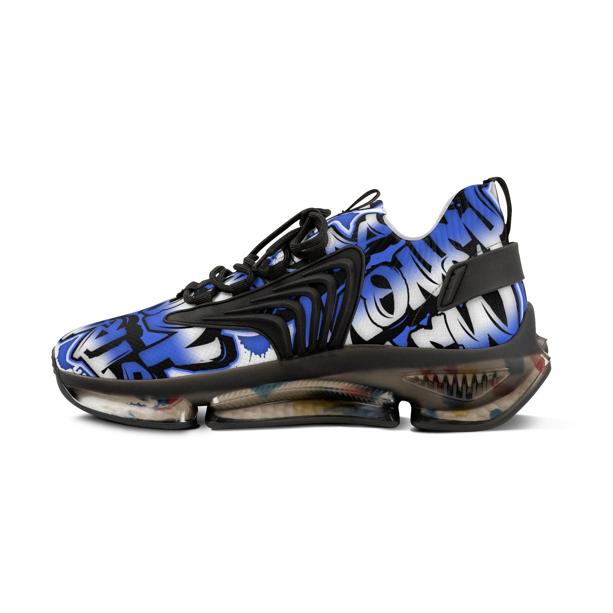 Men's Blue Graffiti Mesh Sneakers — "Straight Money Crew" Breathable Streetwear Athletic Shoes