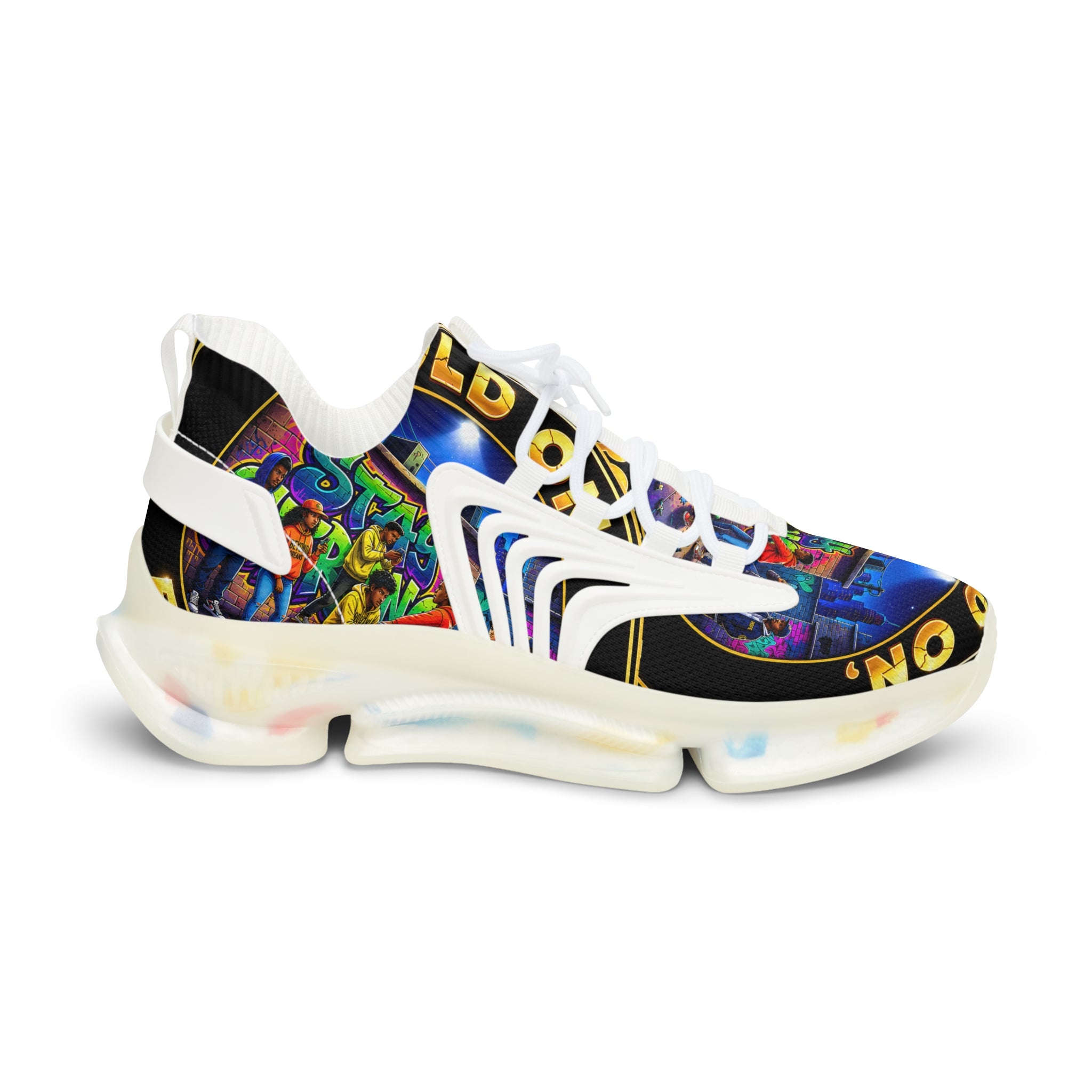 Men's Mesh Sneakers — "Hold On Be Strong" Retro Arcade Graffiti Print Athletic Shoes