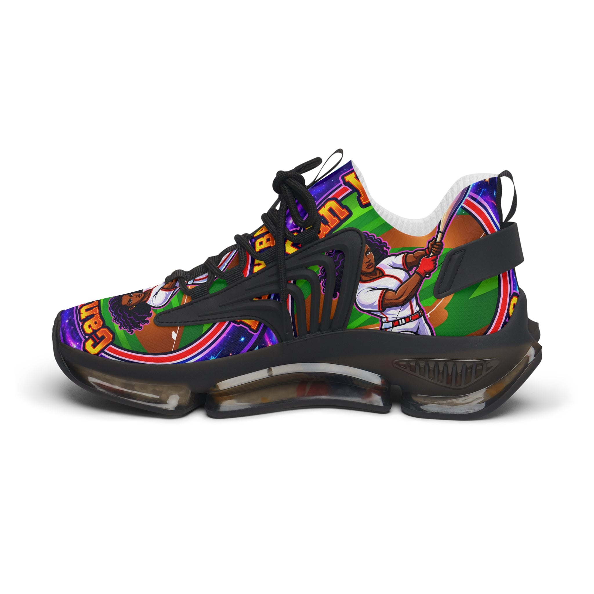 Retro Vibrant "Can You PlayBaseball" Women's Mesh Sneakers — Colorful Graphic Athletic Shoes