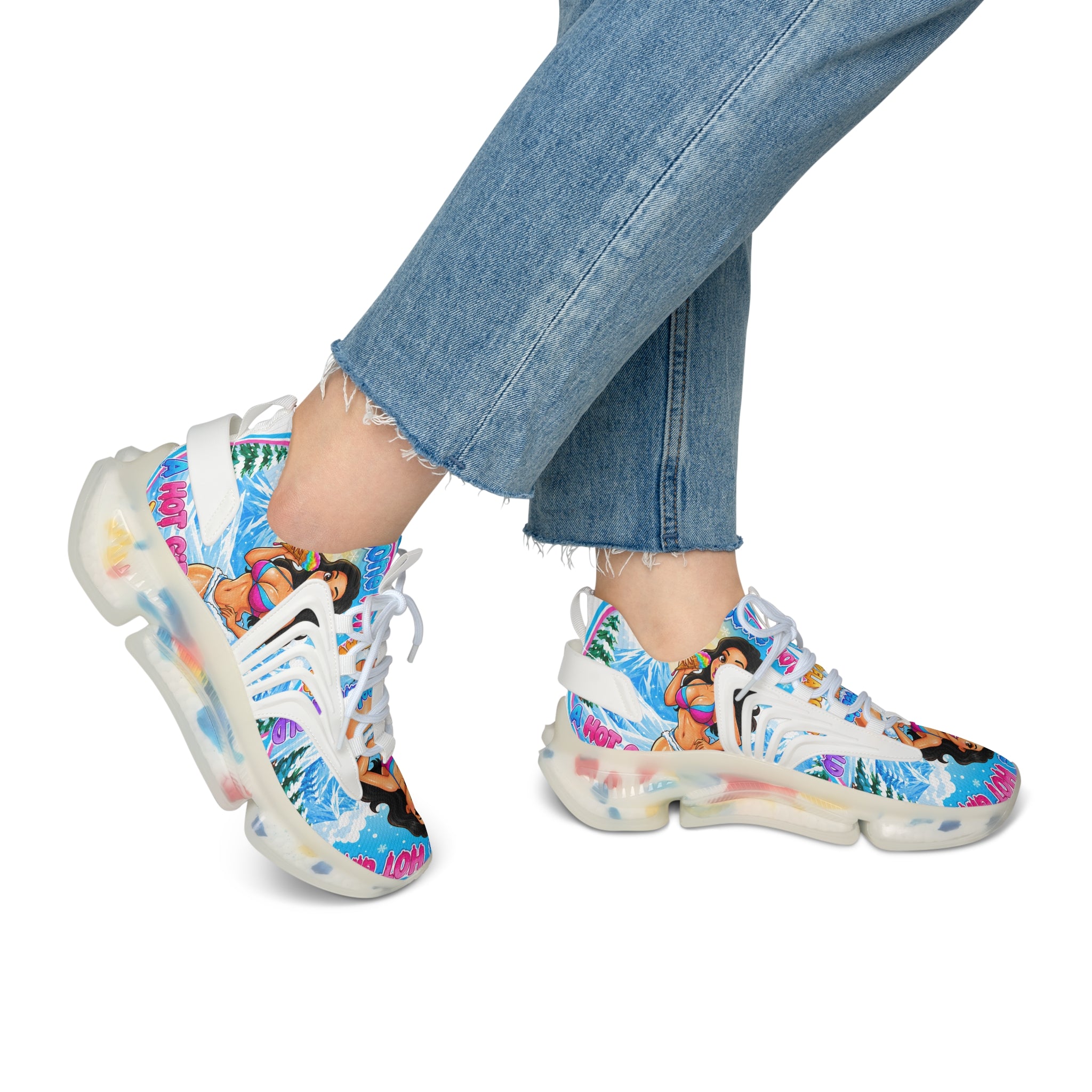 Women's Mesh Sneakers —"Snow Cone Hot Girl "Tropical Beach Babe Graphic Sneakers