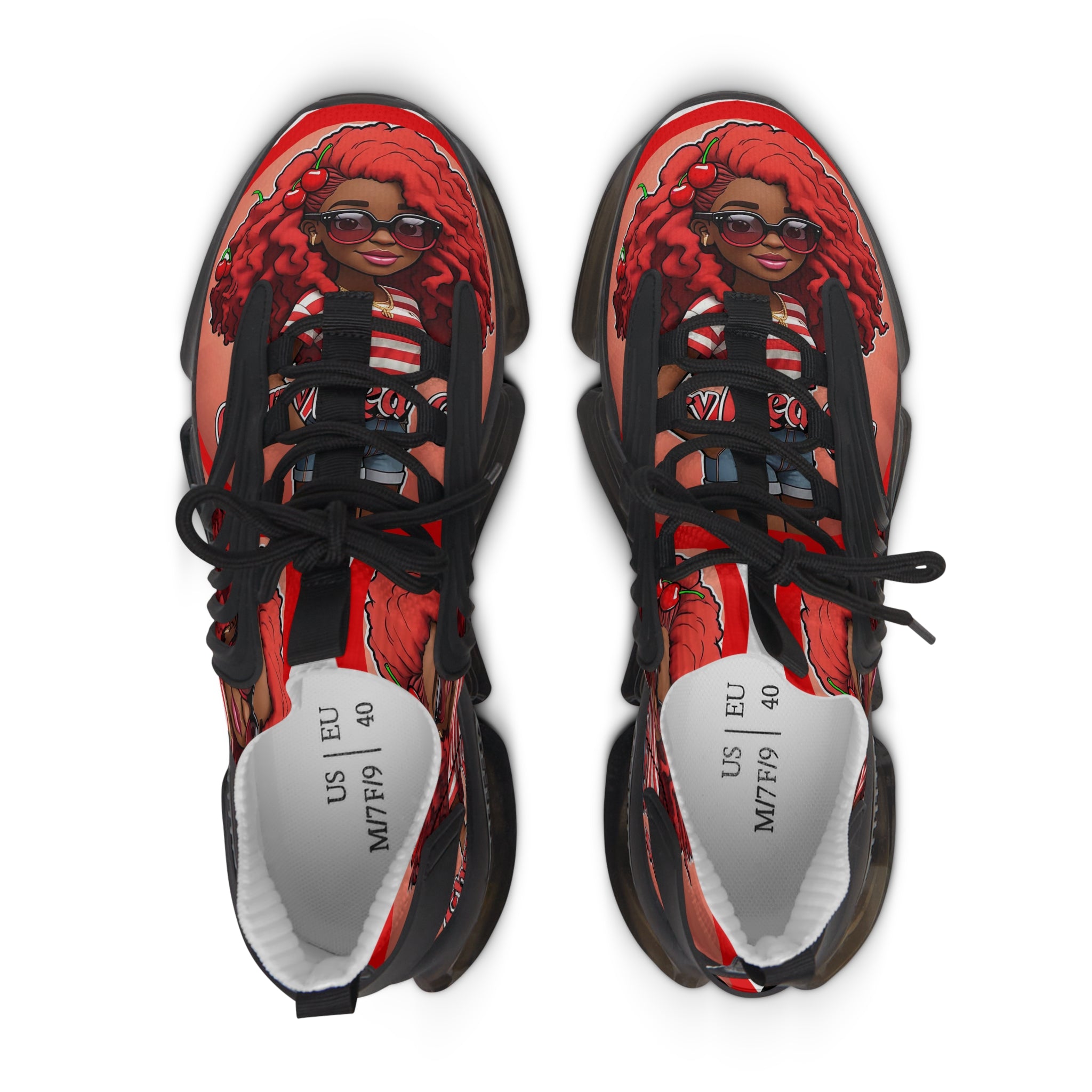 Red Curly-Haired Girl Athletic Sneakers — " Cherry Red Girl "Women's Fashion Mesh Shoes