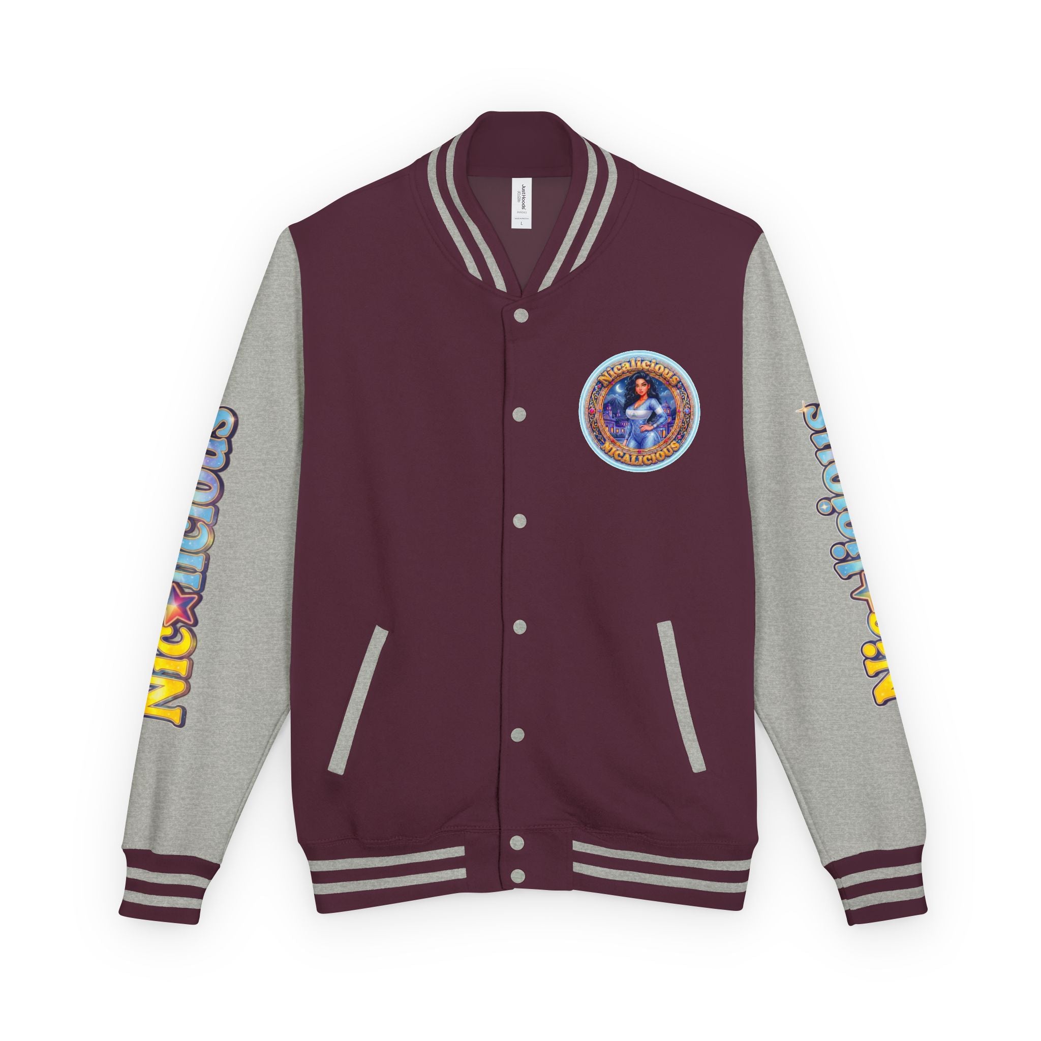 Letterman Jacket — 'Nicalicious' Graphic Varsity Jacket with Retro Badge