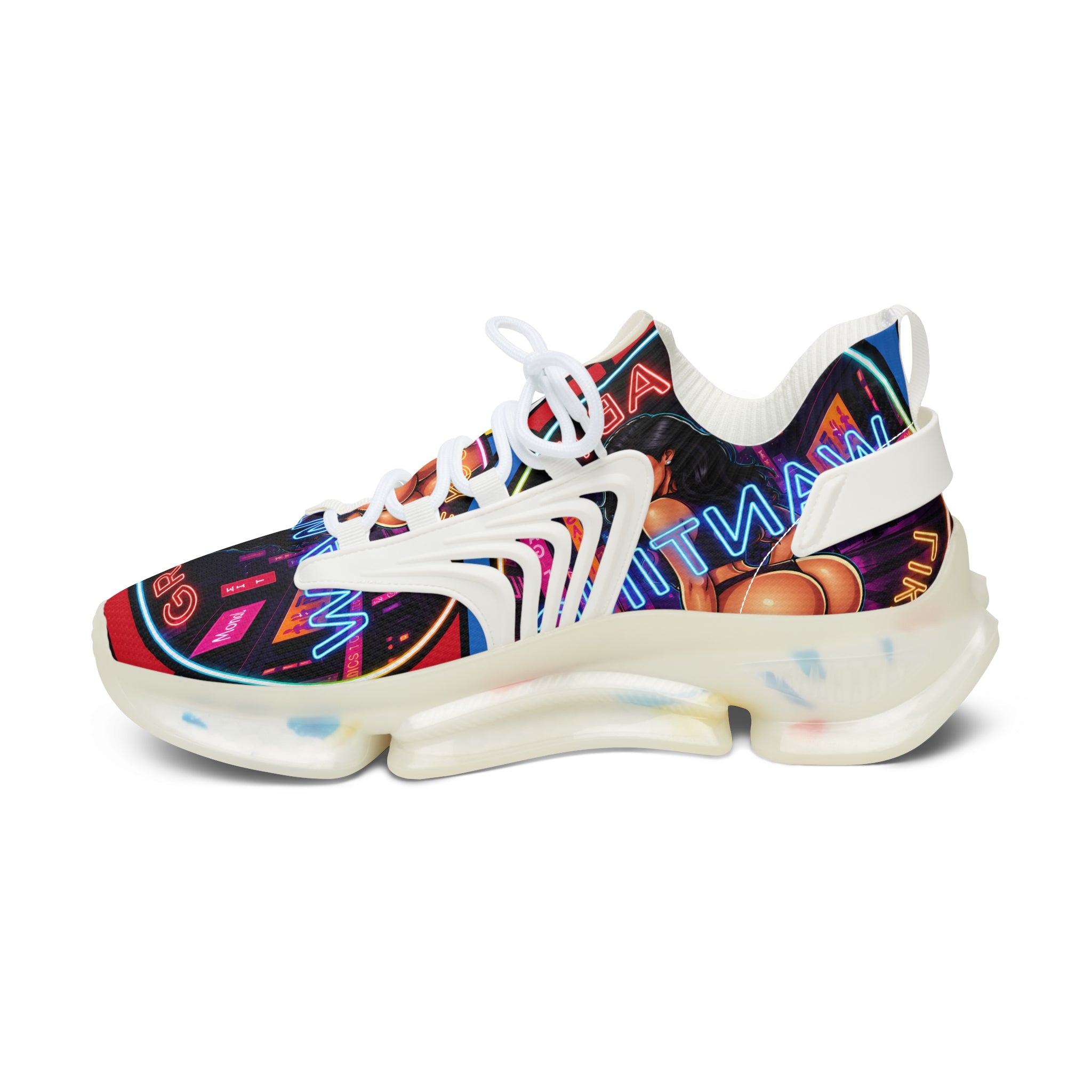 Women's Mesh Sneakers — Bold Neon Graphic Women’s Athletic Shoes :Grab It Wanting" Design