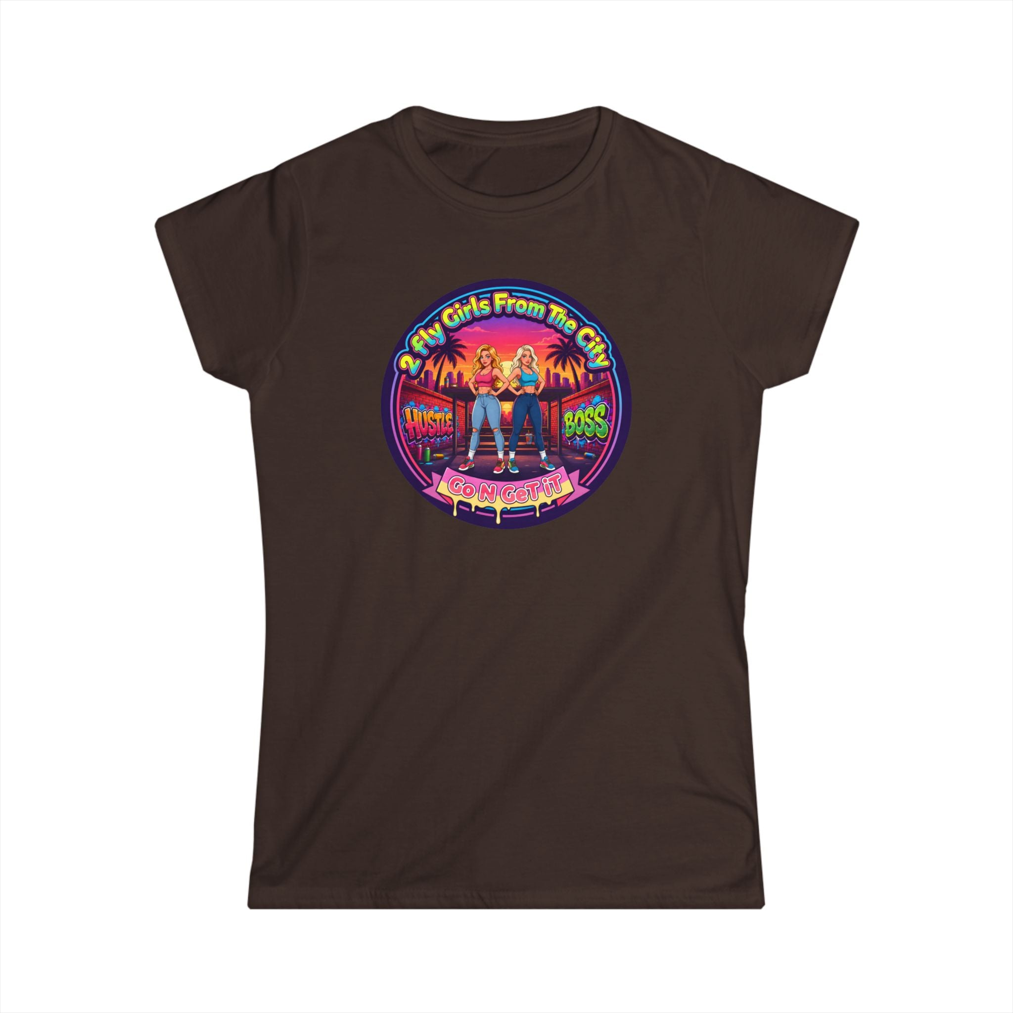 Retro '2 Fly Girls From The City"  Graphic Tee - 80s Sunset Rock Band Vibe