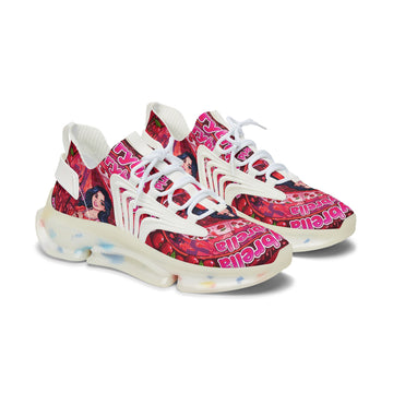 Women's Pink Retro Graphic Mesh Sneakers — 'CherryBella" Pattern