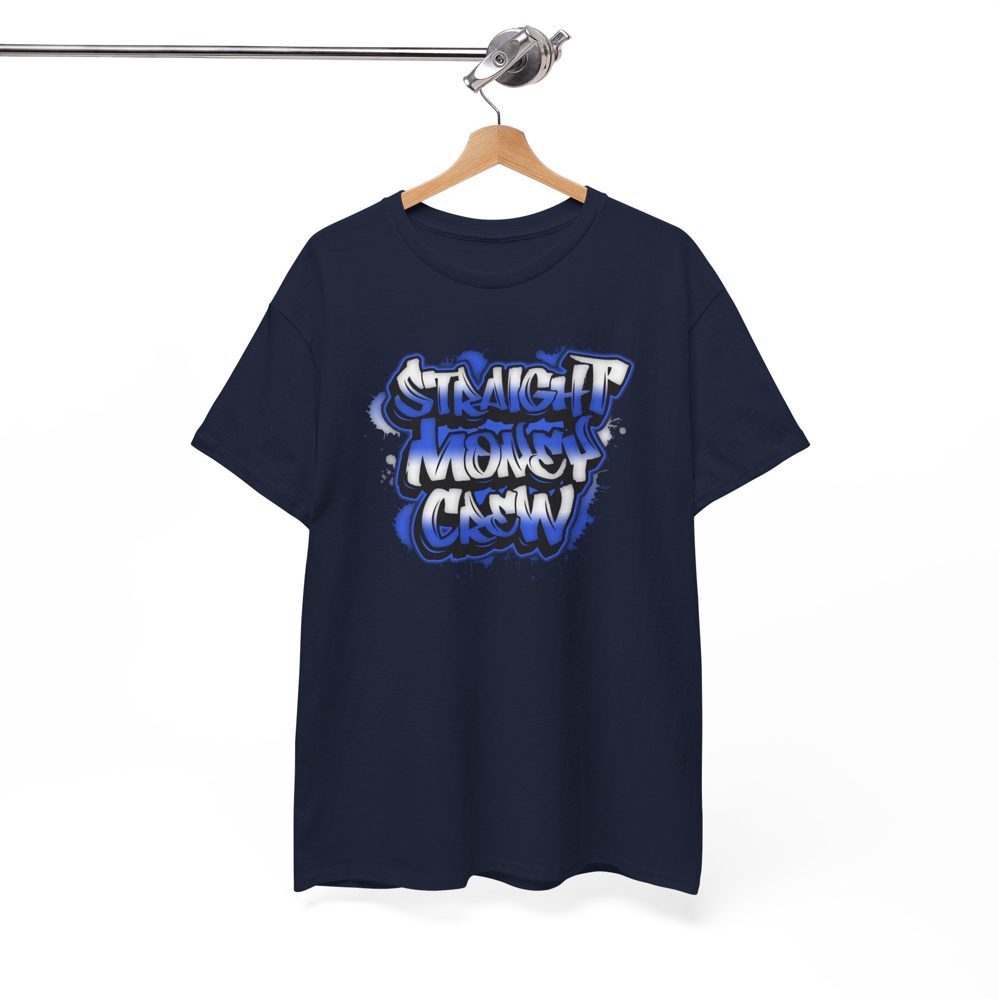 T-Shirt — "Stackin' Money Crew" Blue Graffiti Graphic Tee