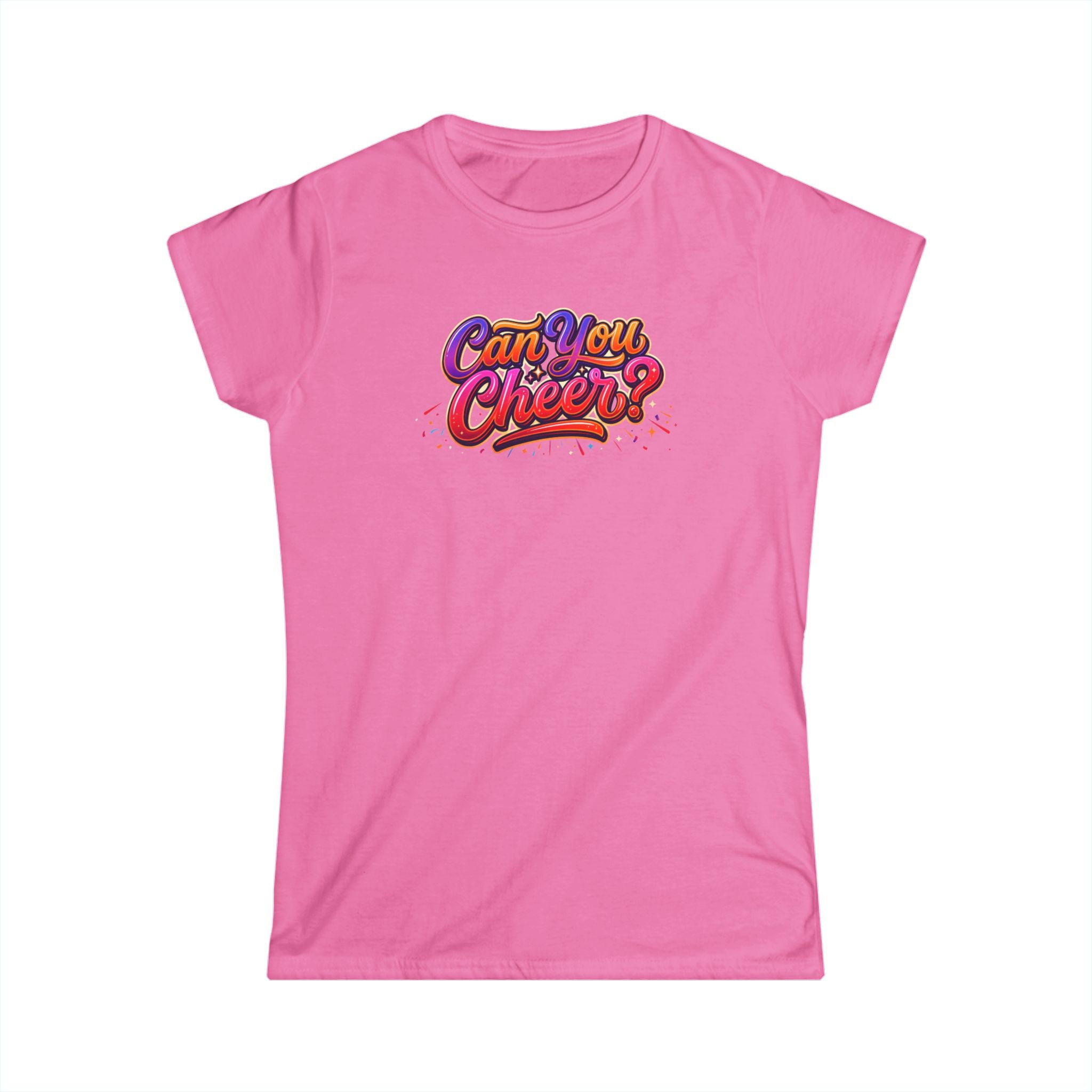 Women's Tee — "Can You Cheer" Colorful Retro Script Graphic