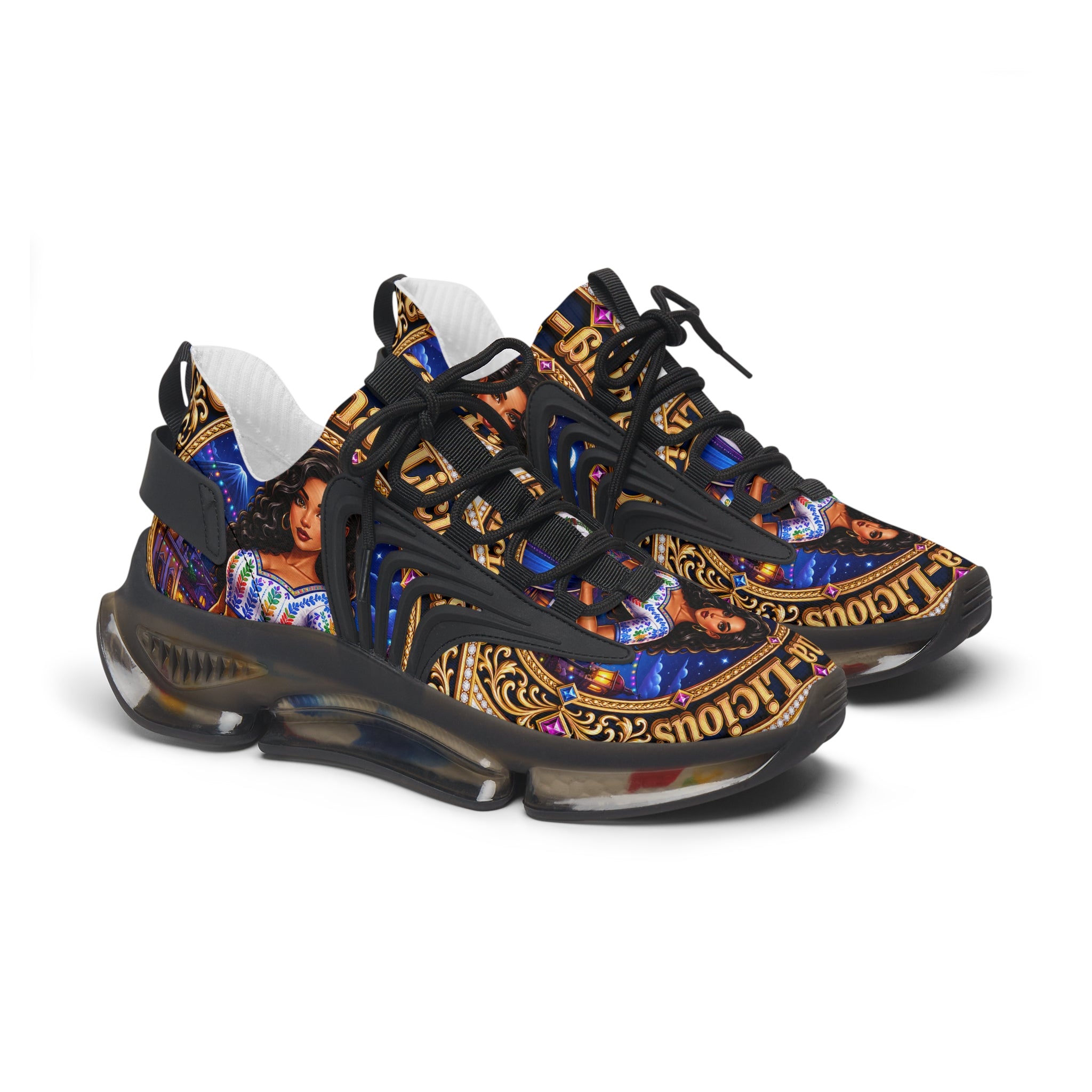 Women's Mesh Sneakers — Colorful Folklore Print Athletic Shoes