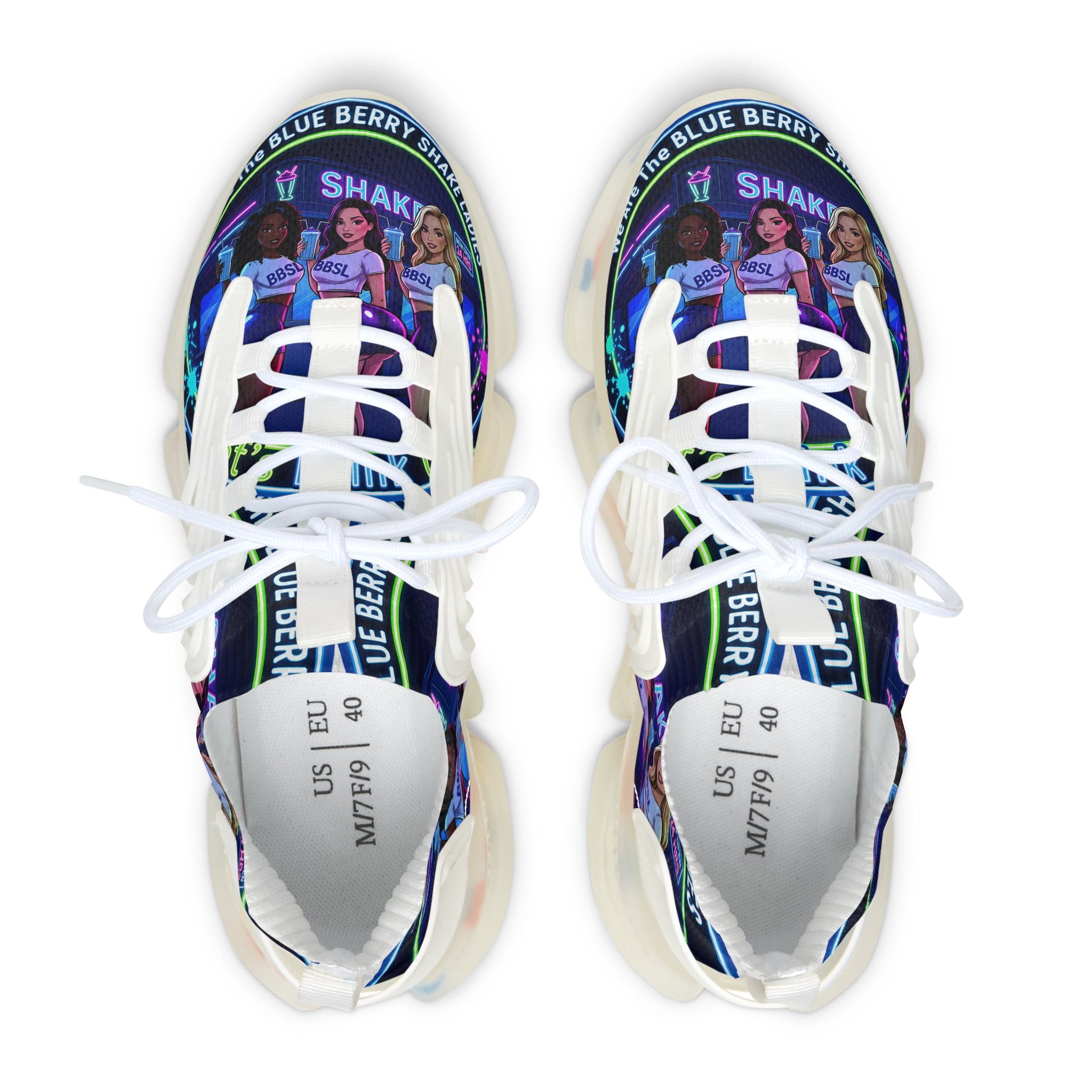 Graphic Mesh Sneakers — " We Are The Blueberry Shake Ladies "Colorful Pop Portrait Design for Women
