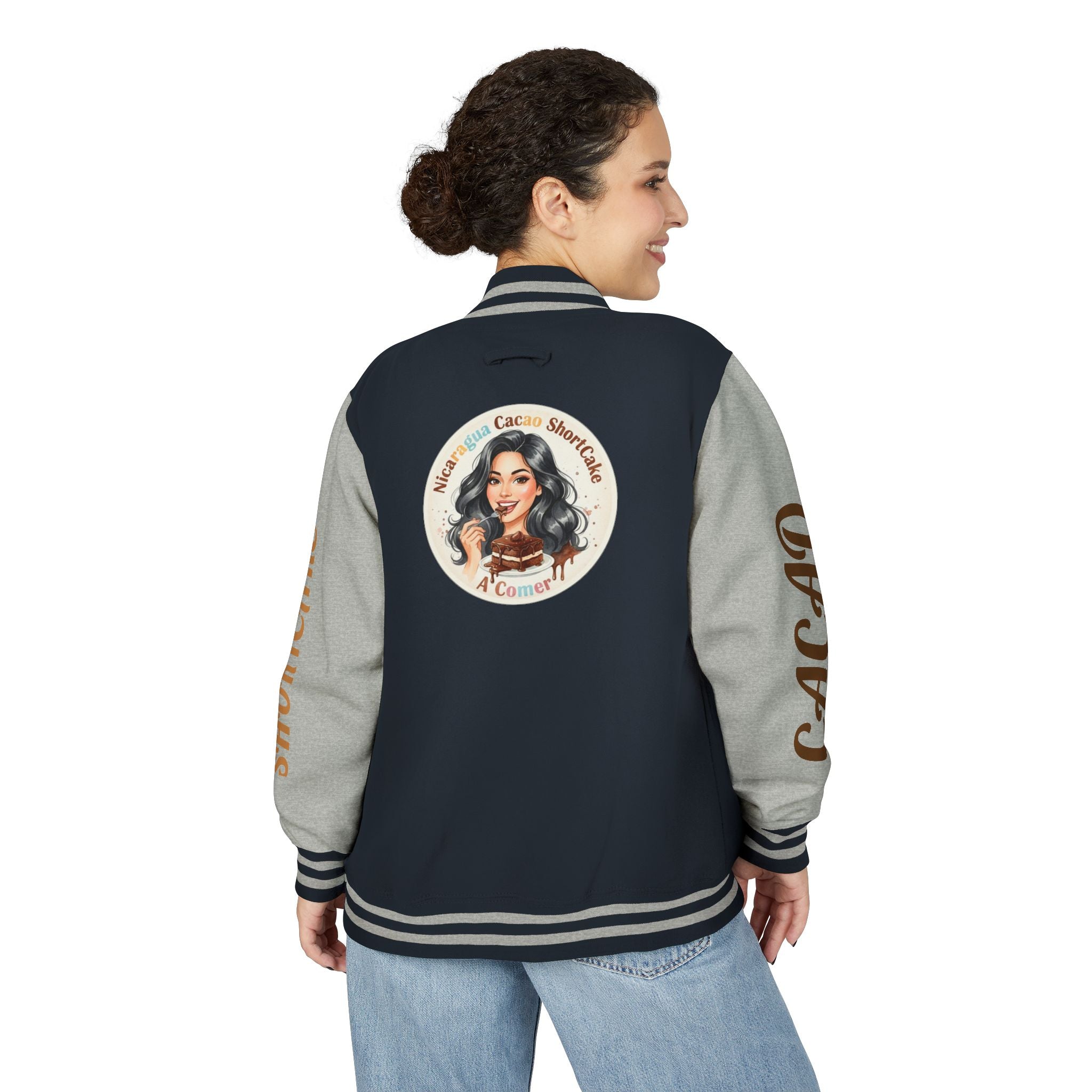 Vintage Pin-Up Letterman Jacket —Cacao Chocolate Shortcake Retro Logo Varsity Jacket