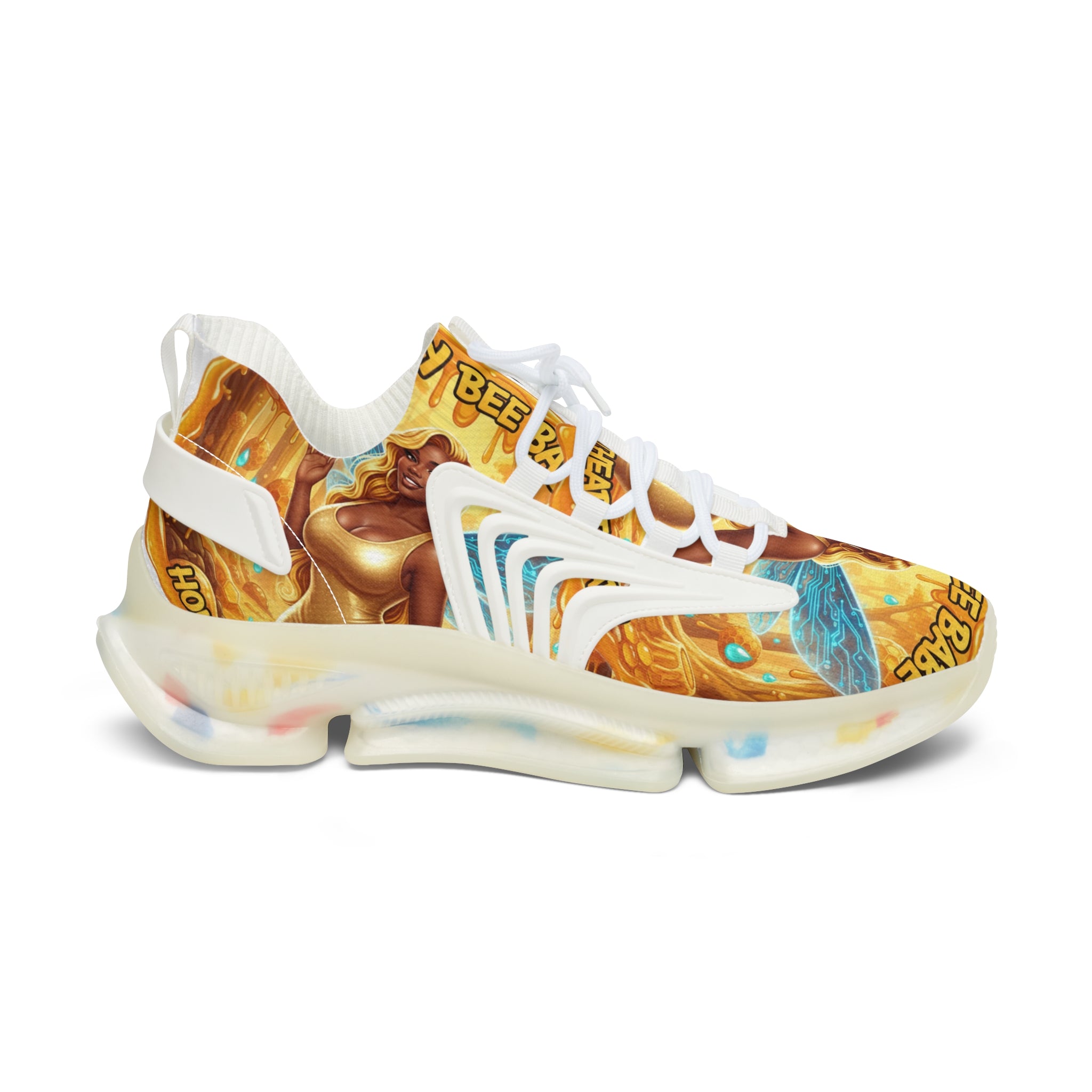 Women's Mesh Sneakers —"Honey Bee Bae" Golden Bee Fairy Graphic Athletic Shoes