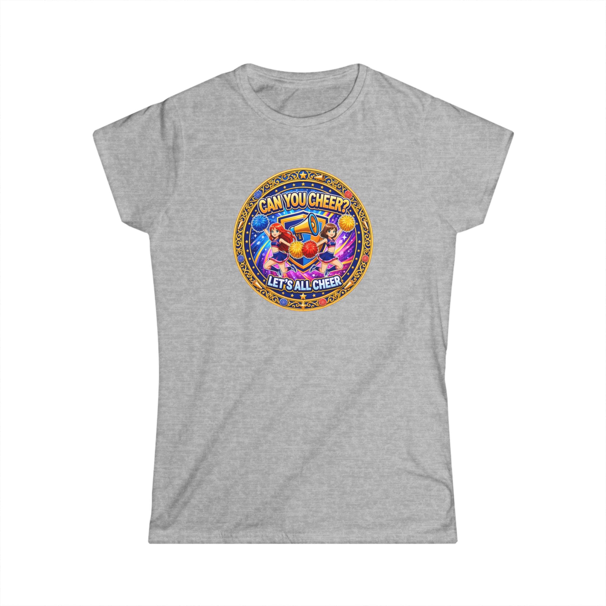 "Can You Cheer? Let's All Cheer" Women’s Graphic Tee — Colorful Cheerleading Spirit Shirt