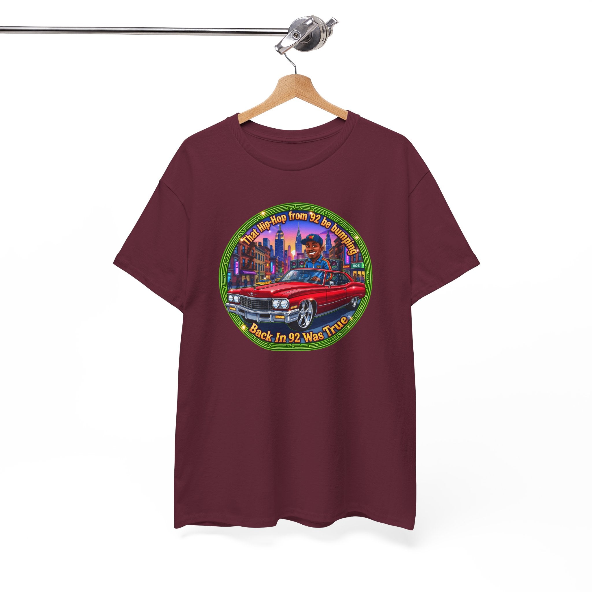 Vintage Red Convertible T-Shirt – “That Hip-hop From 92 Be Bumping" Retro City Cruise Tee