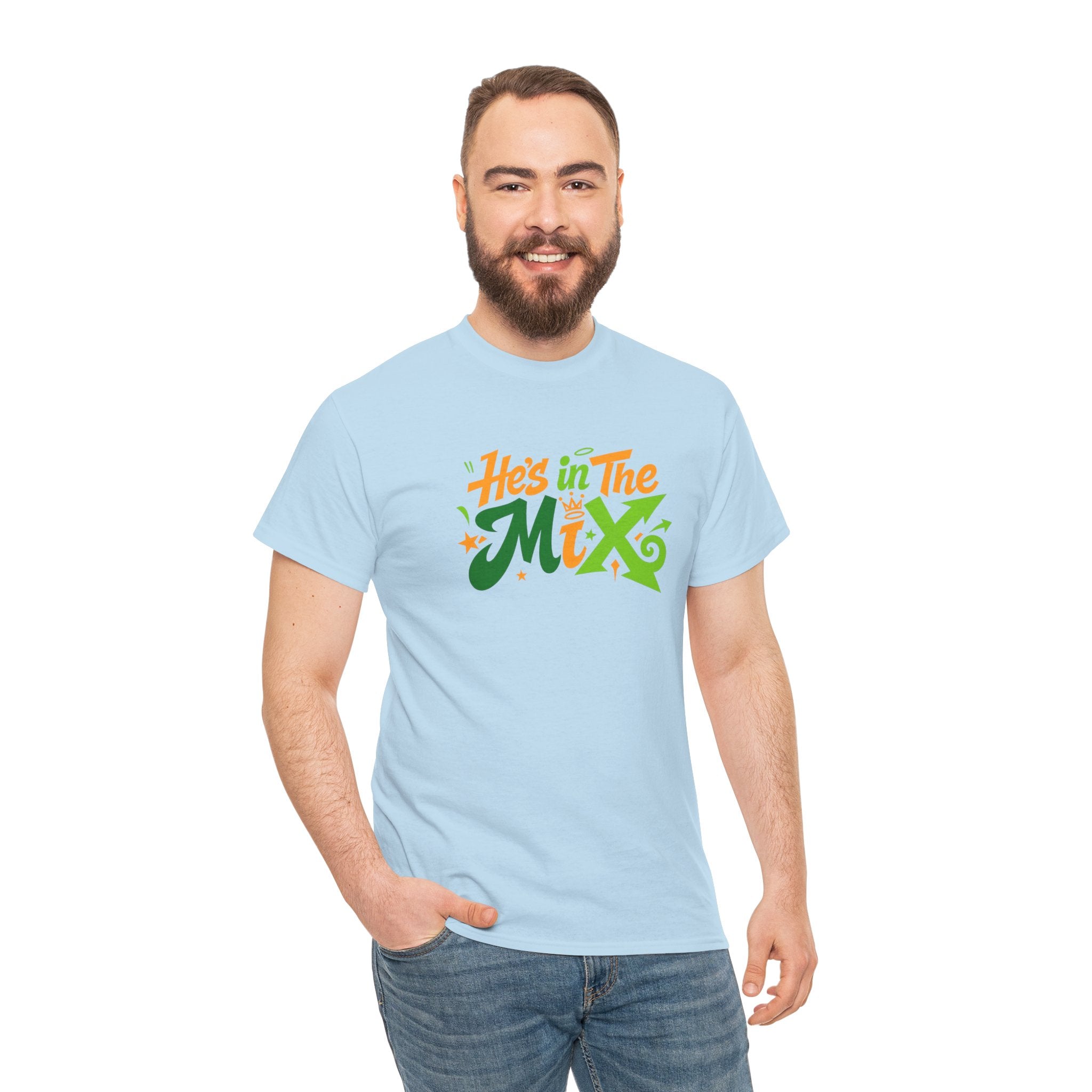 "He's in the Mix" T-Shirt — Retro Green & Orange DJ/Music Tee