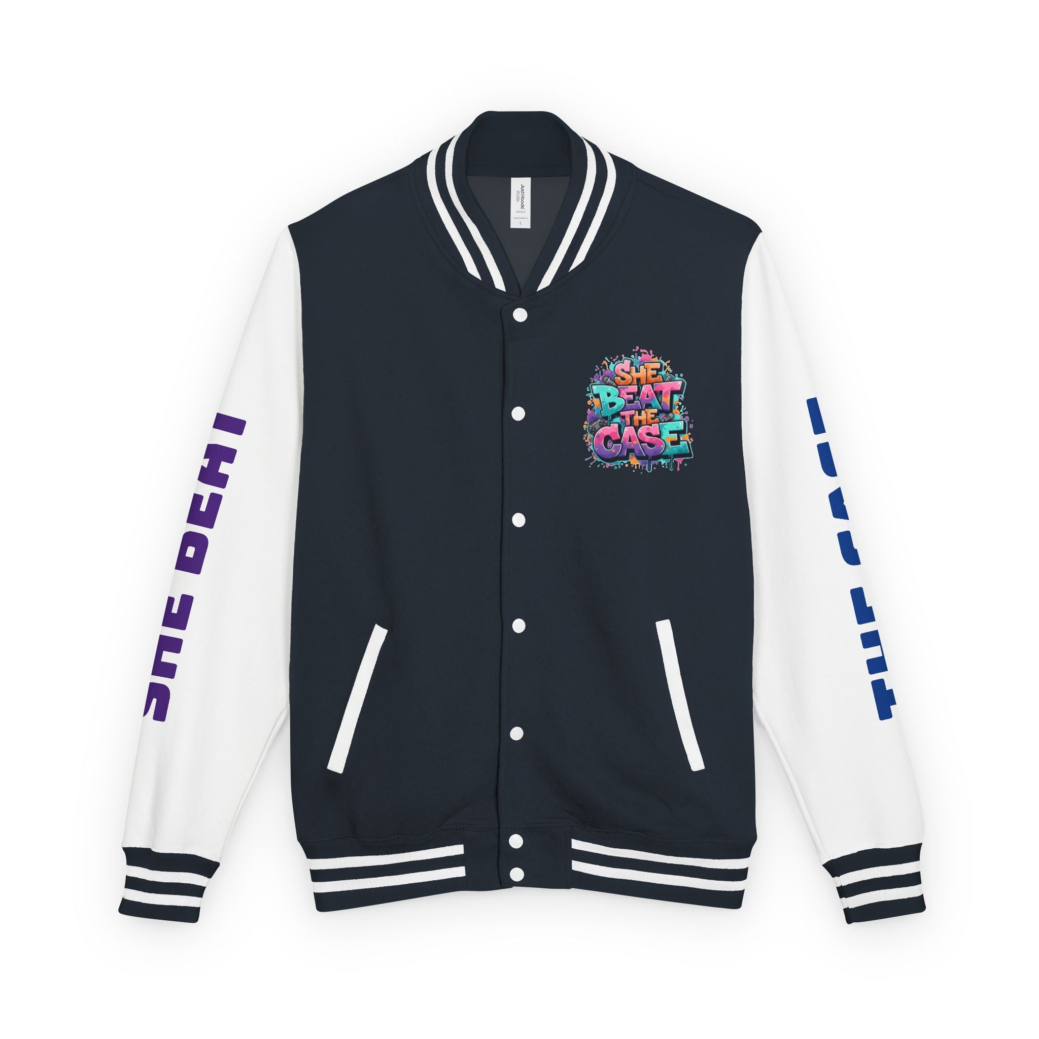 Letterman Jacket — “She Beat the Case” Colorful Graffiti Backprint