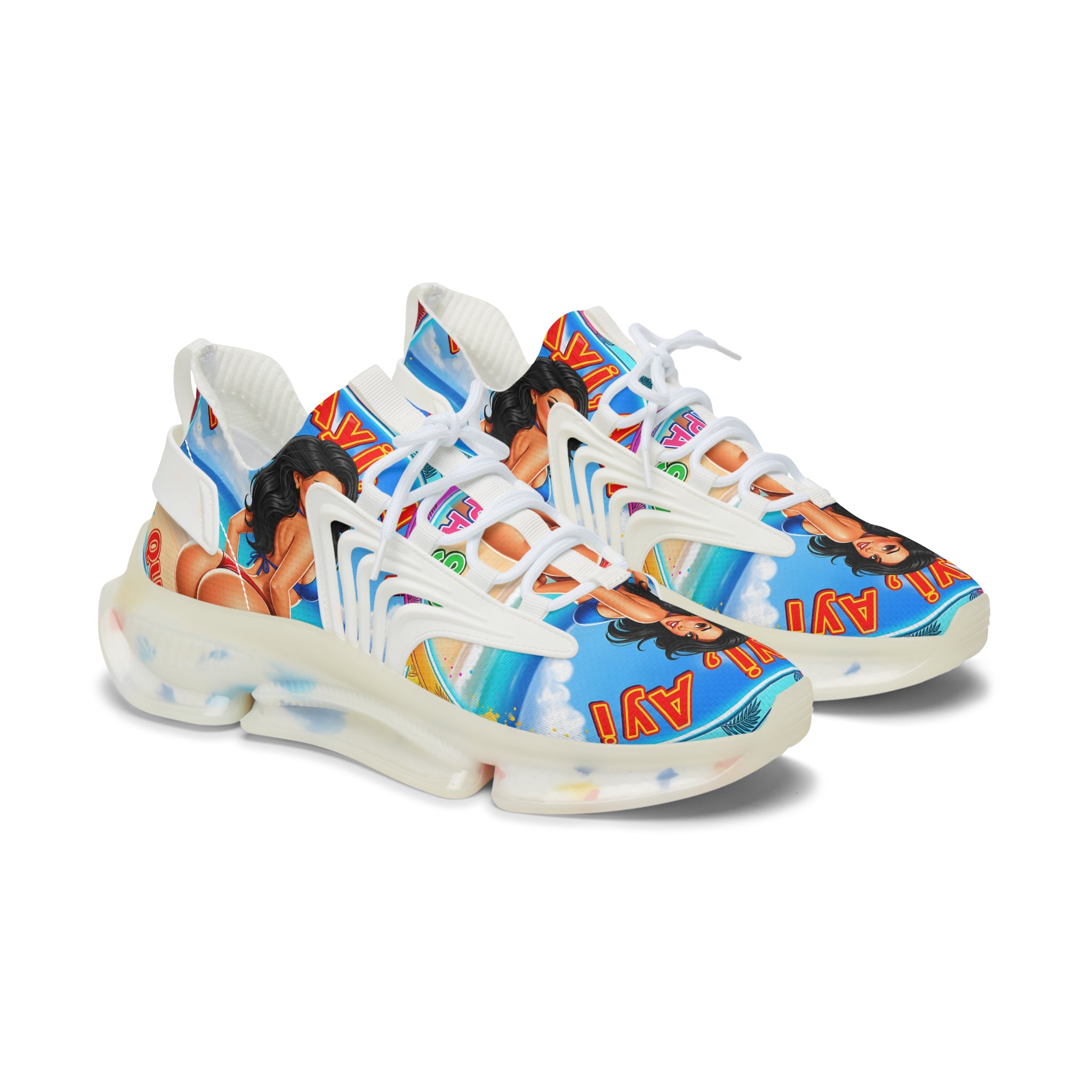 Women's Mesh Sneakers —"Ayi Ayi Ayi Que Guapa Soy "Tropical Pinup Beach Graphic Trainers