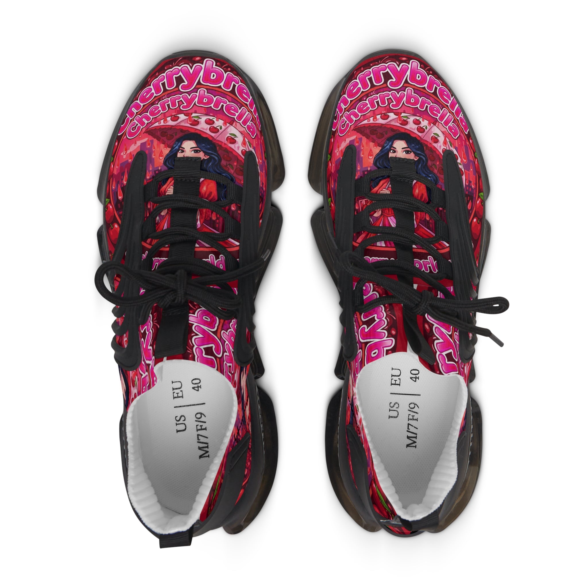 Women's Pink Retro Graphic Mesh Sneakers — 'CherryBella" Pattern