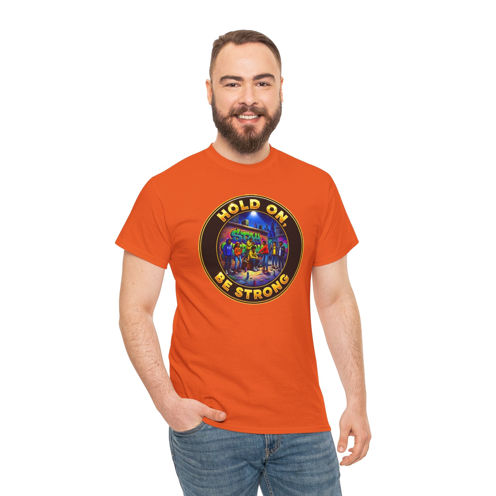 T-Shirt — 'Hold On Be Strong' Inspirational Retro Circle Graphic Tee