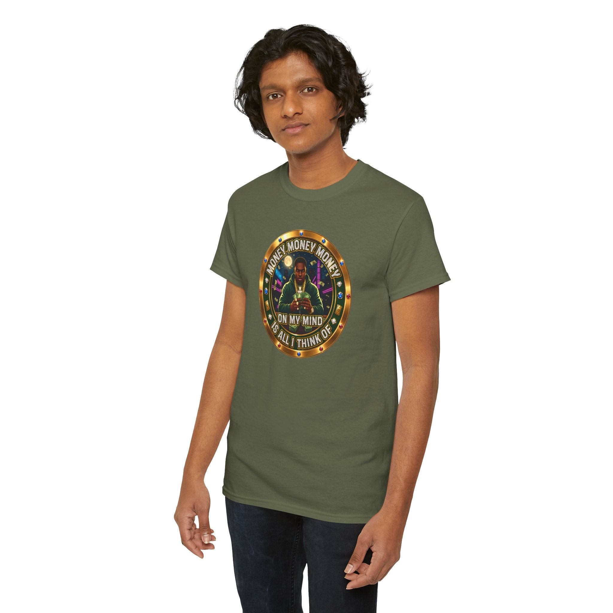 "Money On My Mind" Graphic Tee — Retro Casino Coin Design