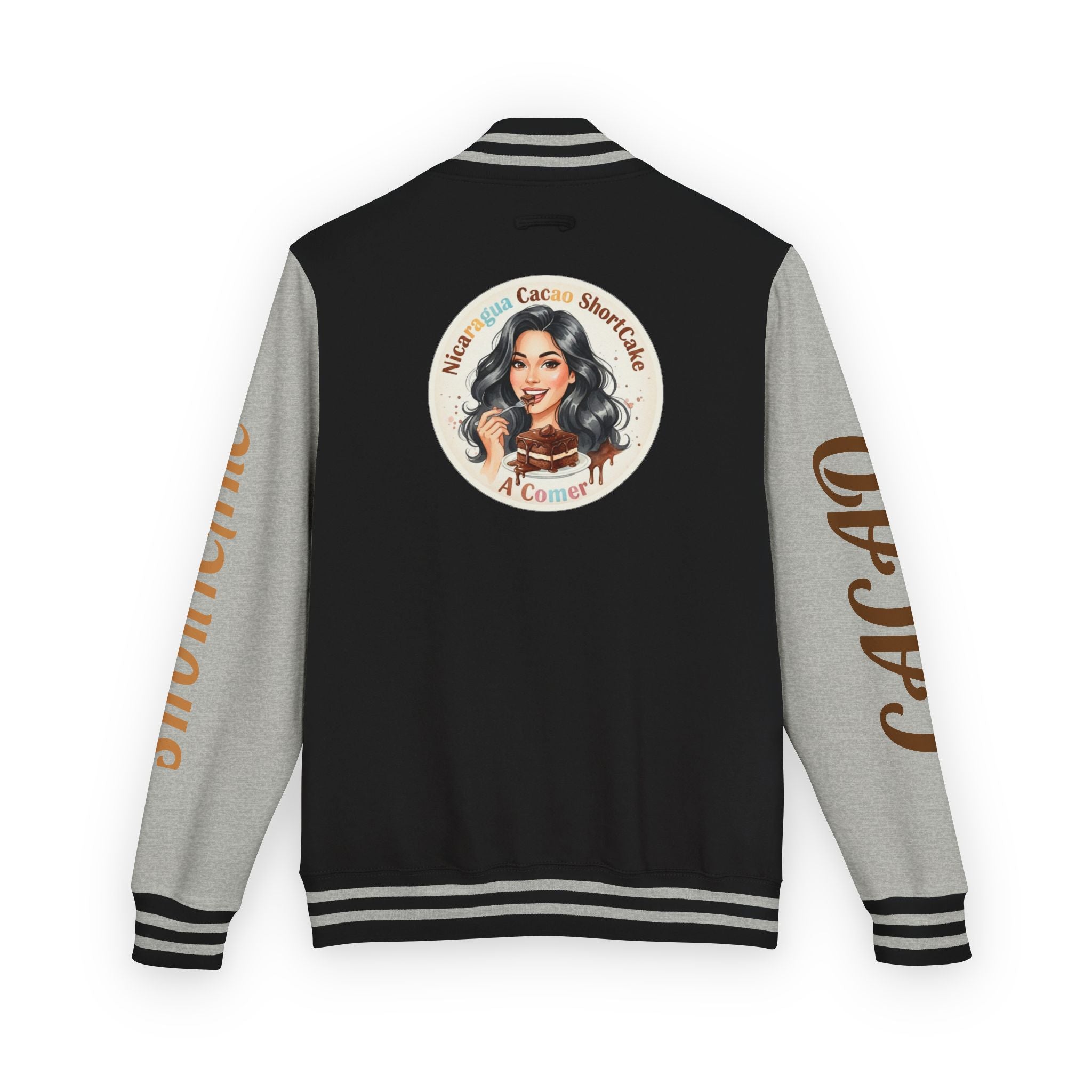 Vintage Pin-Up Letterman Jacket —Cacao Chocolate Shortcake Retro Logo Varsity Jacket