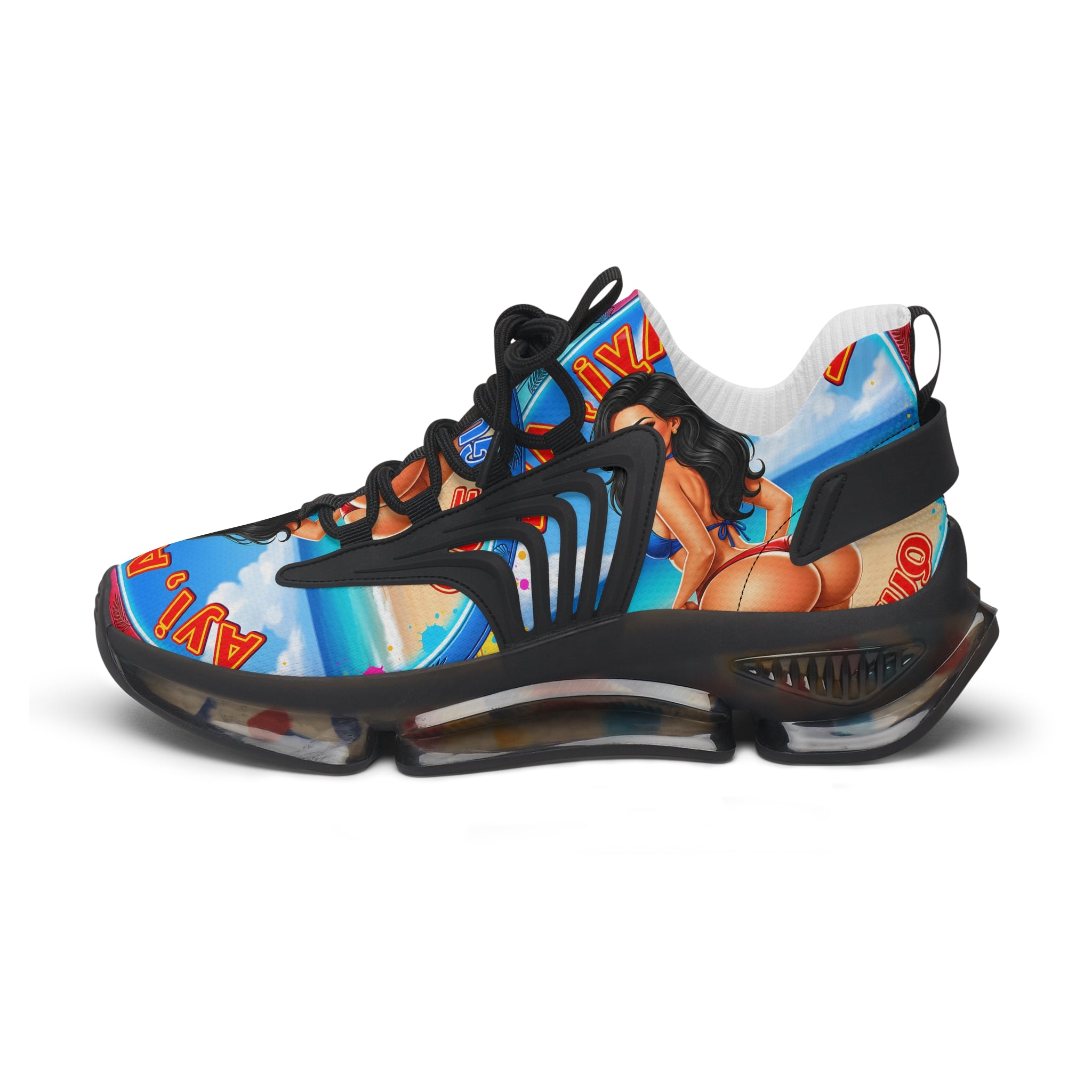Women's Mesh Sneakers —"Ayi Ayi Ayi Que Guapa Soy "Tropical Pinup Beach Graphic Trainers