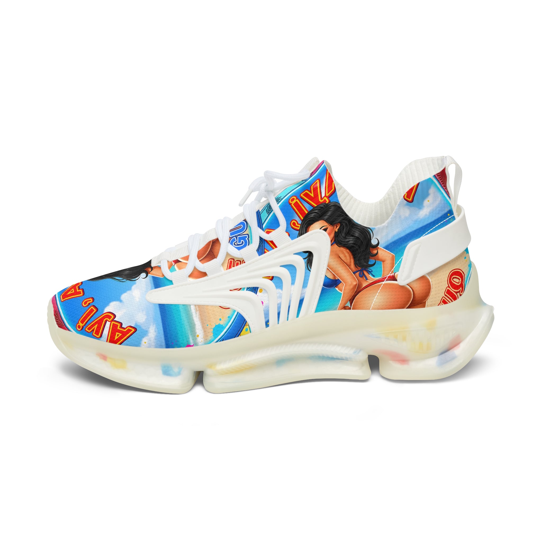 Women's Mesh Sneakers —"Ayi Ayi Ayi Que Guapa Soy "Tropical Pinup Beach Graphic Trainers