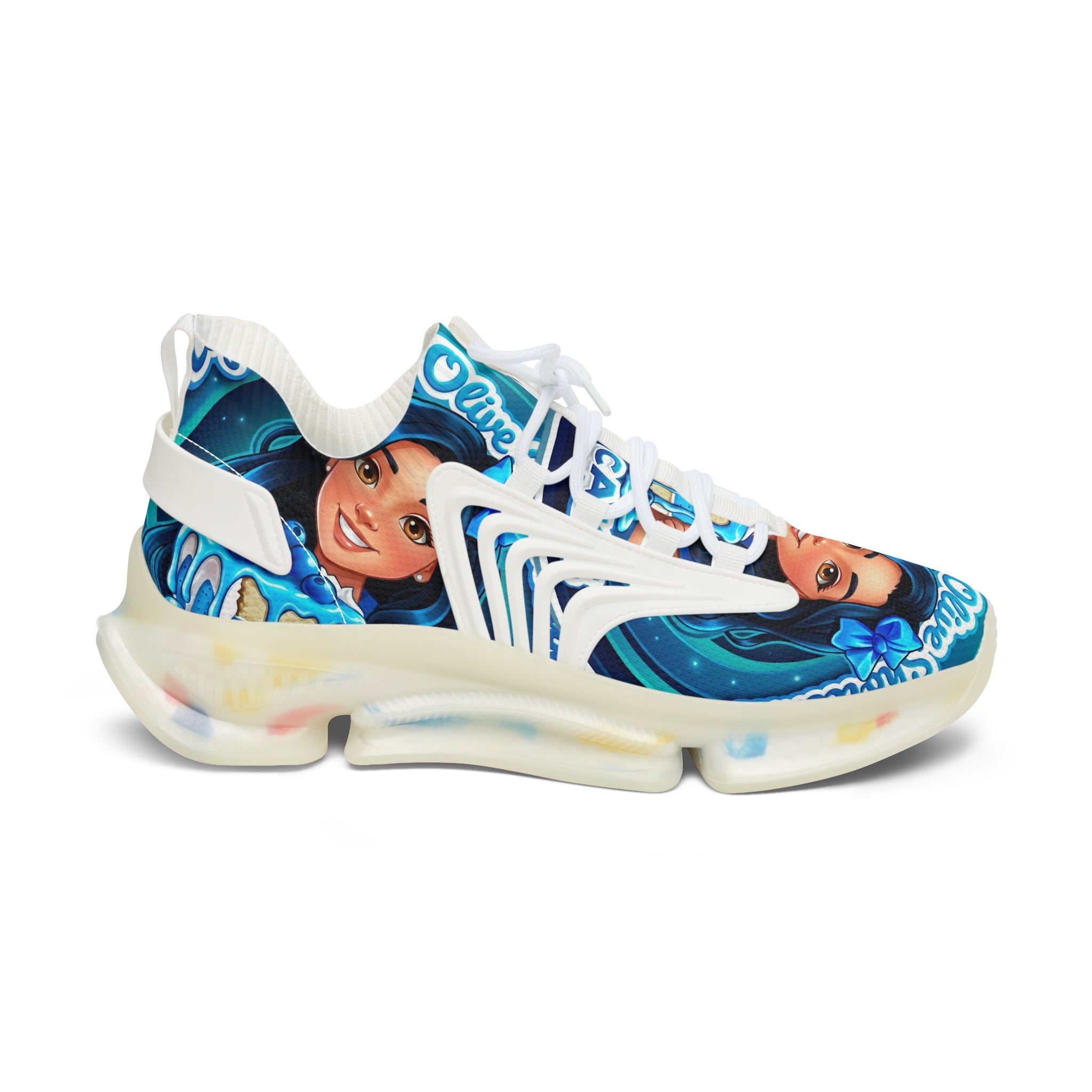 Women's Mesh Sneakers — "Ceylon Blue Olive Shortcake "Graphic Athletic Shoes