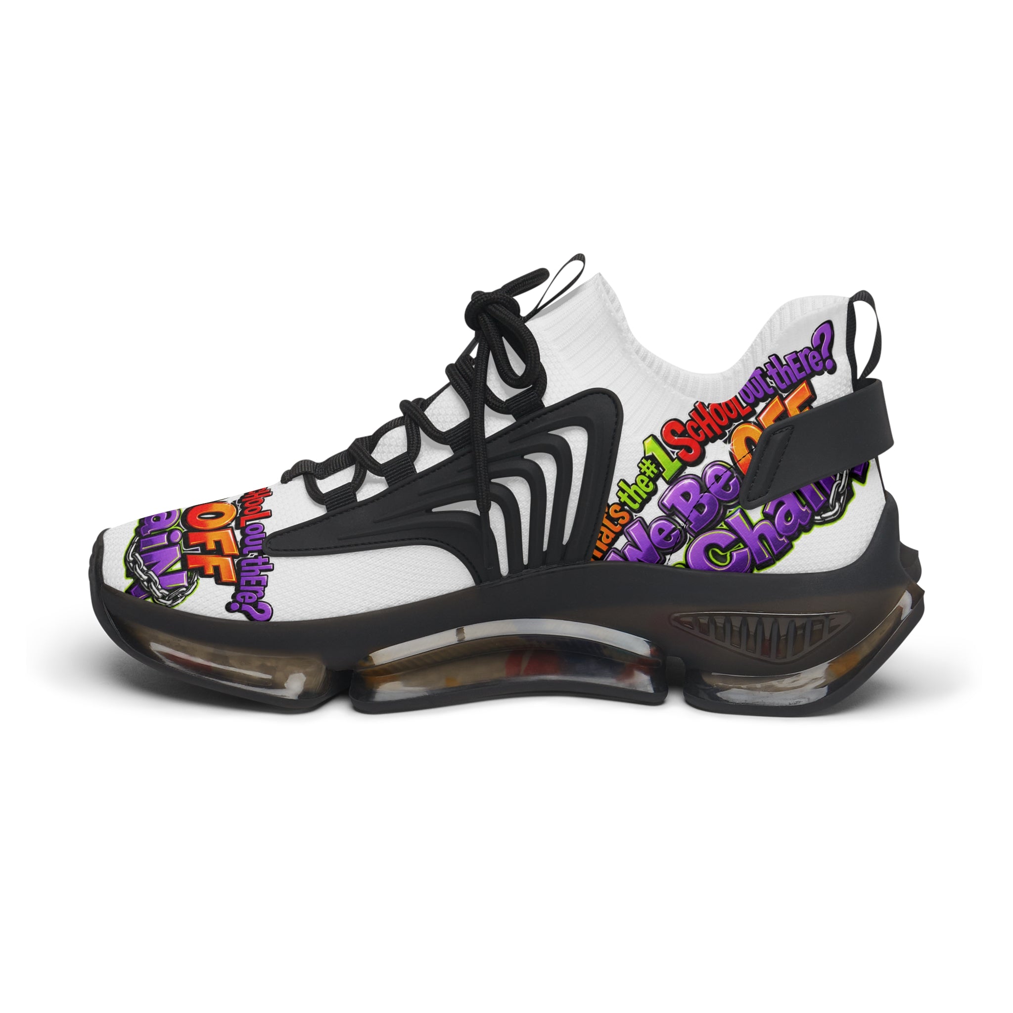 Mesh Sneakers — Colorful "We Be Off the Chain" Graphic Athletic Shoes