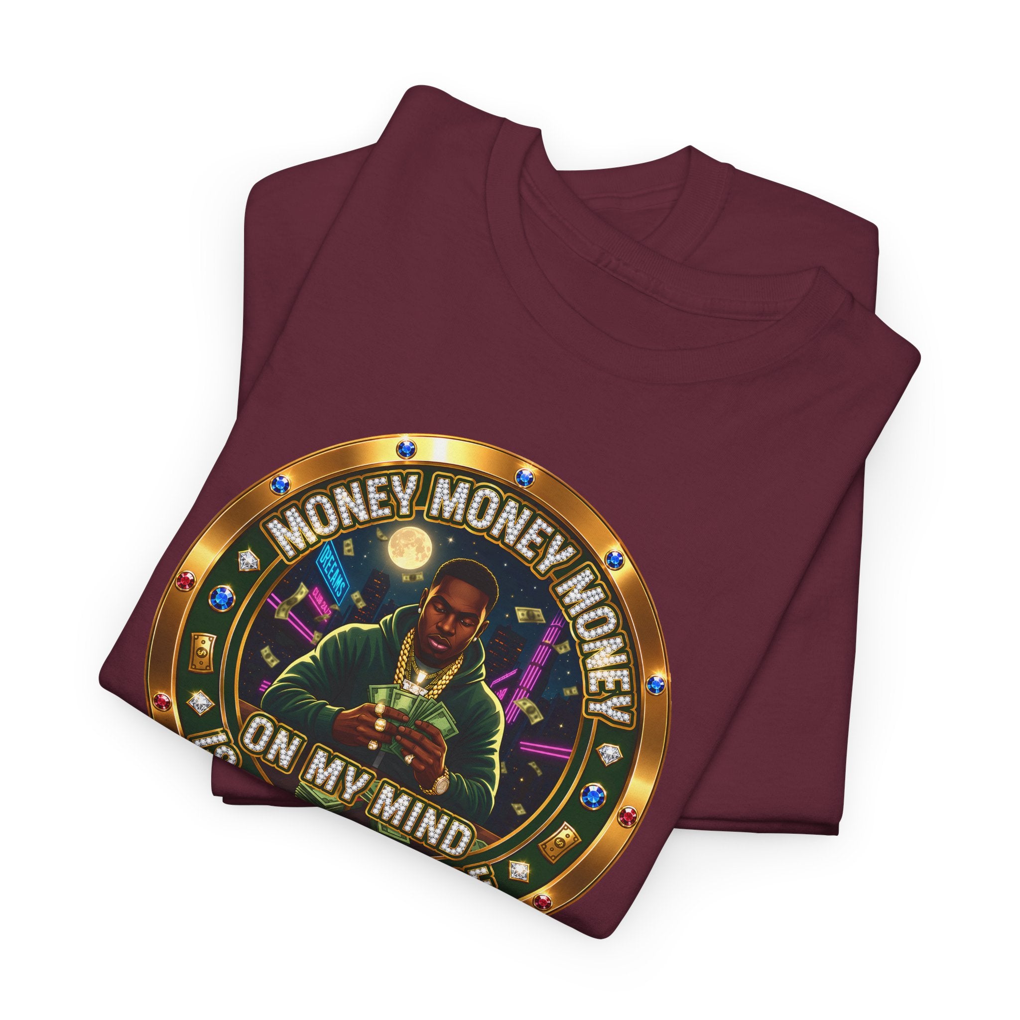 "Money On My Mind" Graphic Tee — Retro Casino Coin Design