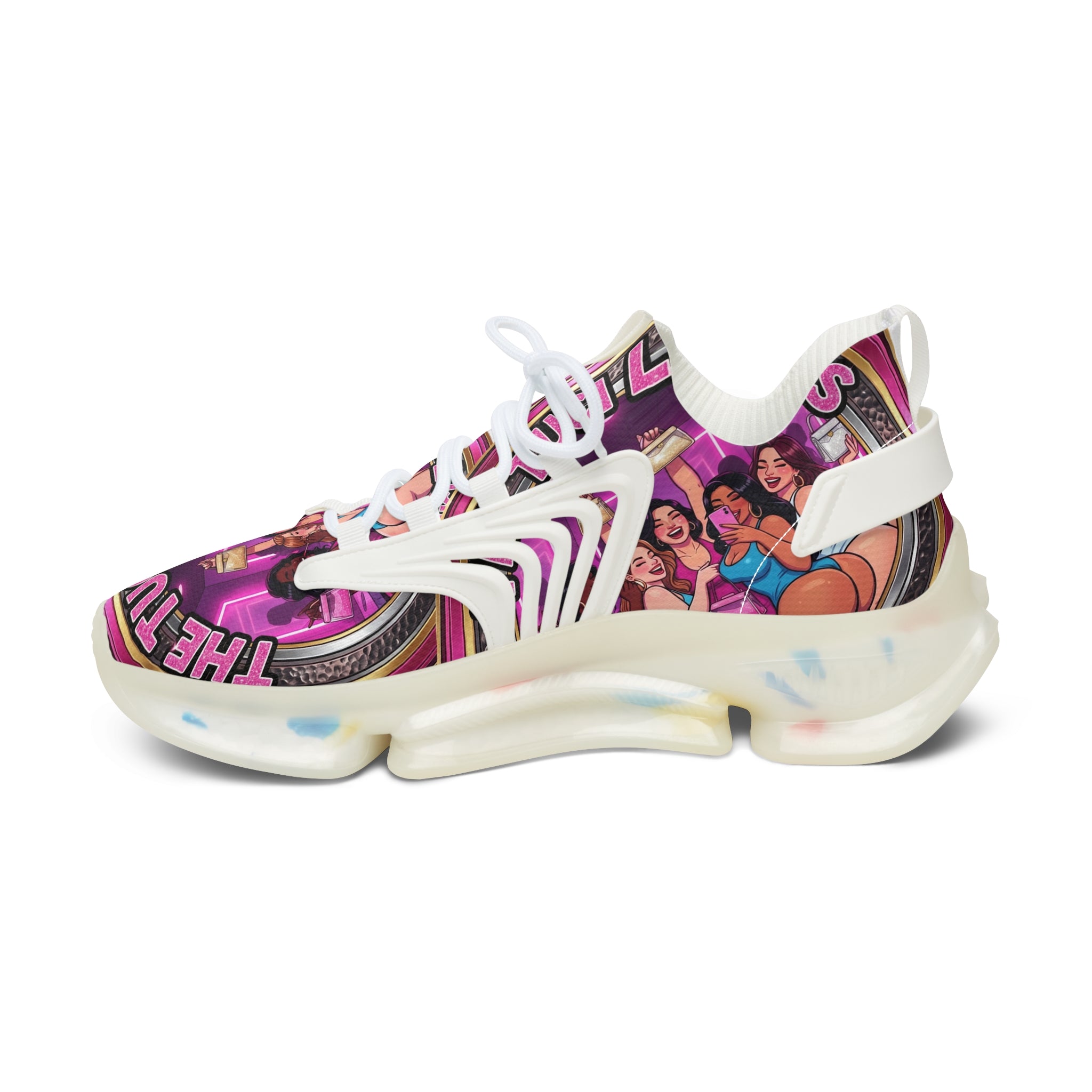 Mesh Sneakers —" The Tuci Ladies " Retro Pink Disco Club Graphic Women's Athletic Shoes