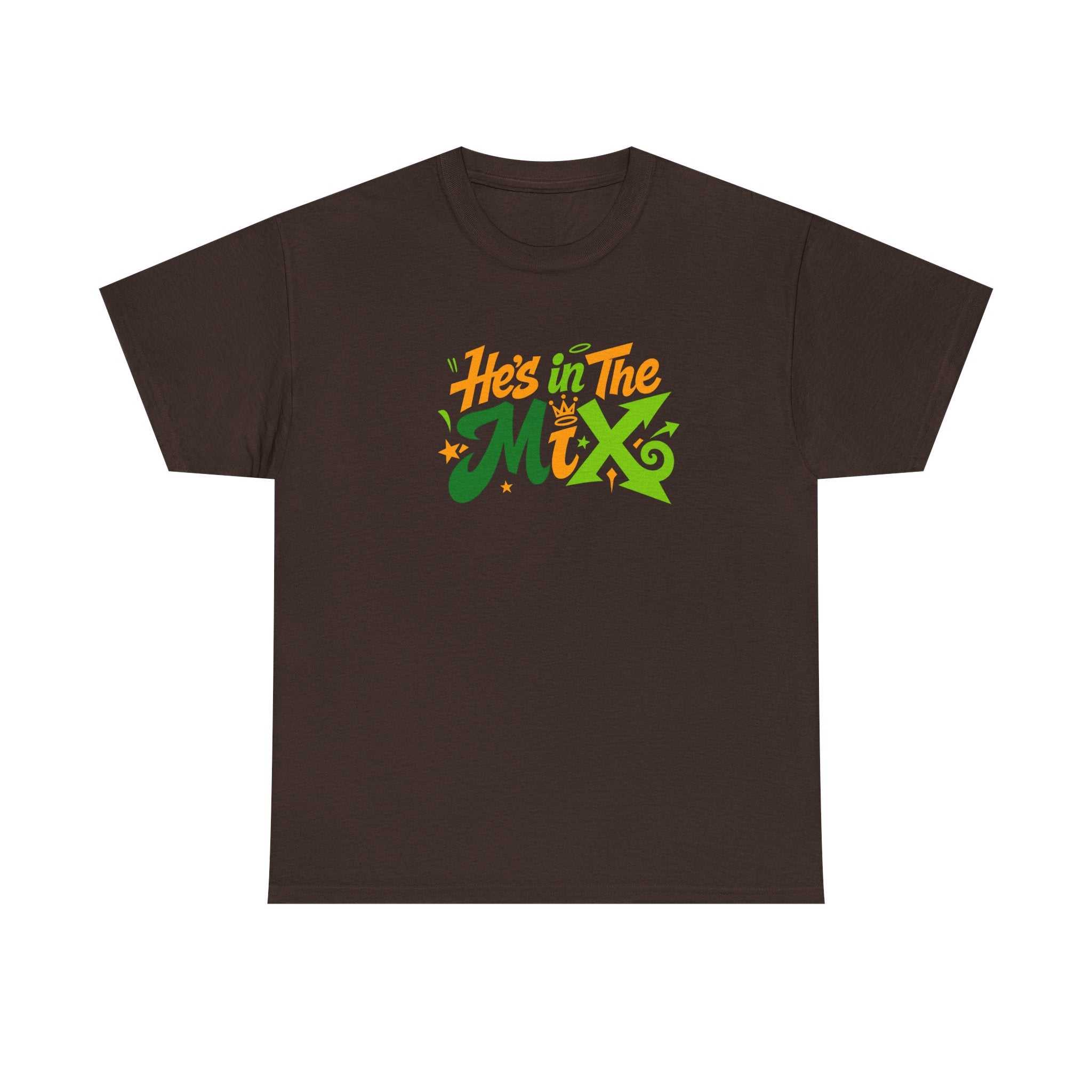 "He's in the Mix" T-Shirt — Retro Green & Orange DJ/Music Tee