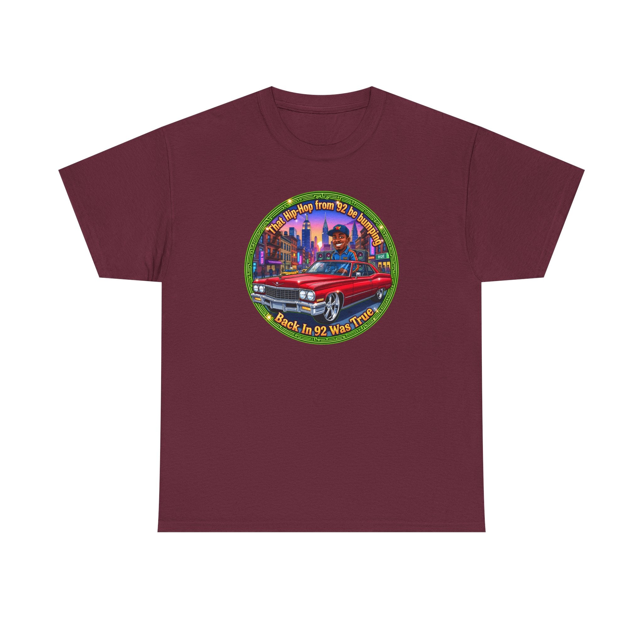 Vintage Red Convertible T-Shirt – “That Hip-hop From 92 Be Bumping" Retro City Cruise Tee