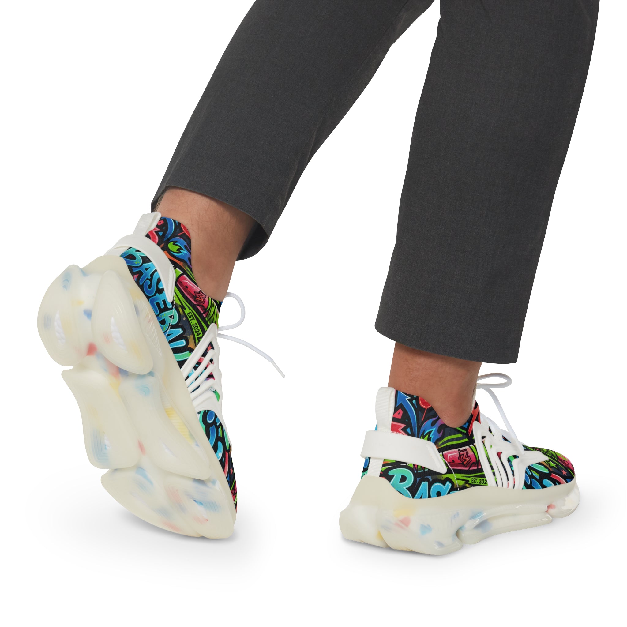 Mesh Sneakers —" Can You Baseball "Bold Graffiti Print Men's Athletic Shoes