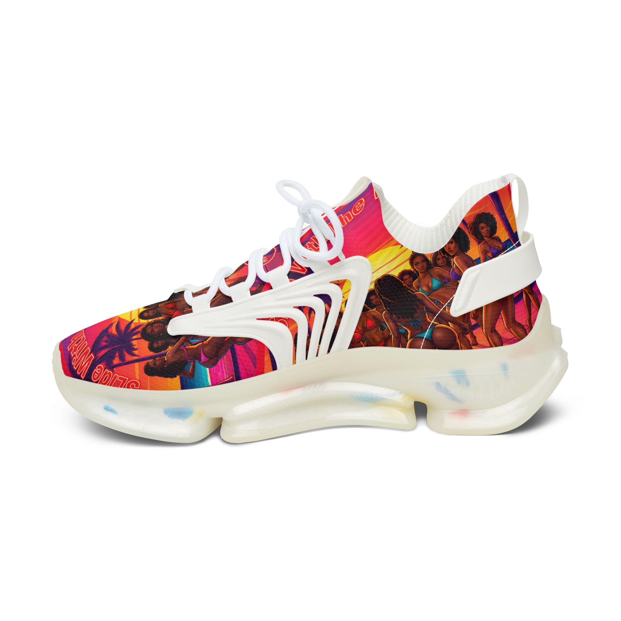 Women's Mesh Sneakers — Vibrant Sunset Beach Print Athletic Shoes