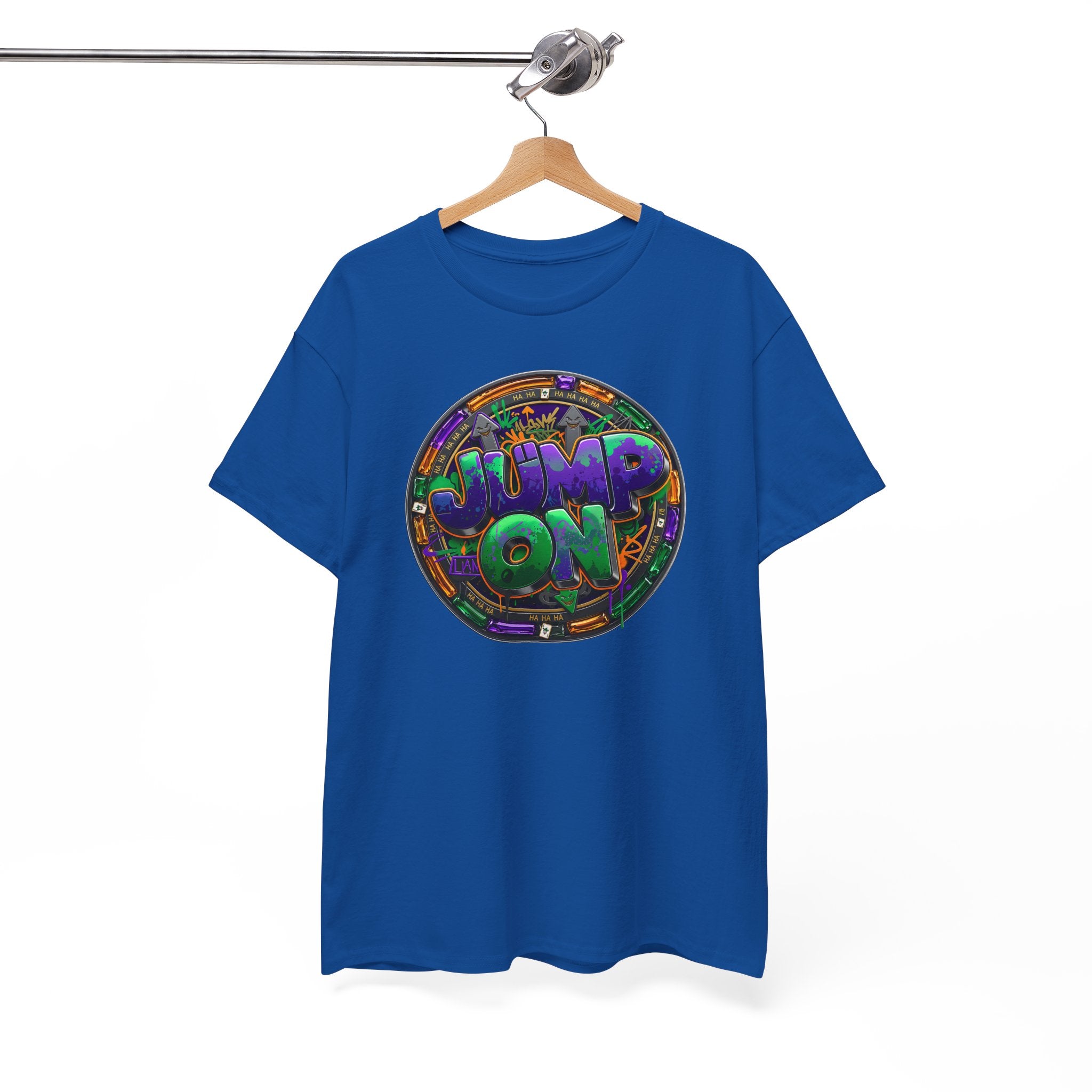 " Jump On" Circle Graphic Tee — Retro Neon Streetwear T-Shirt