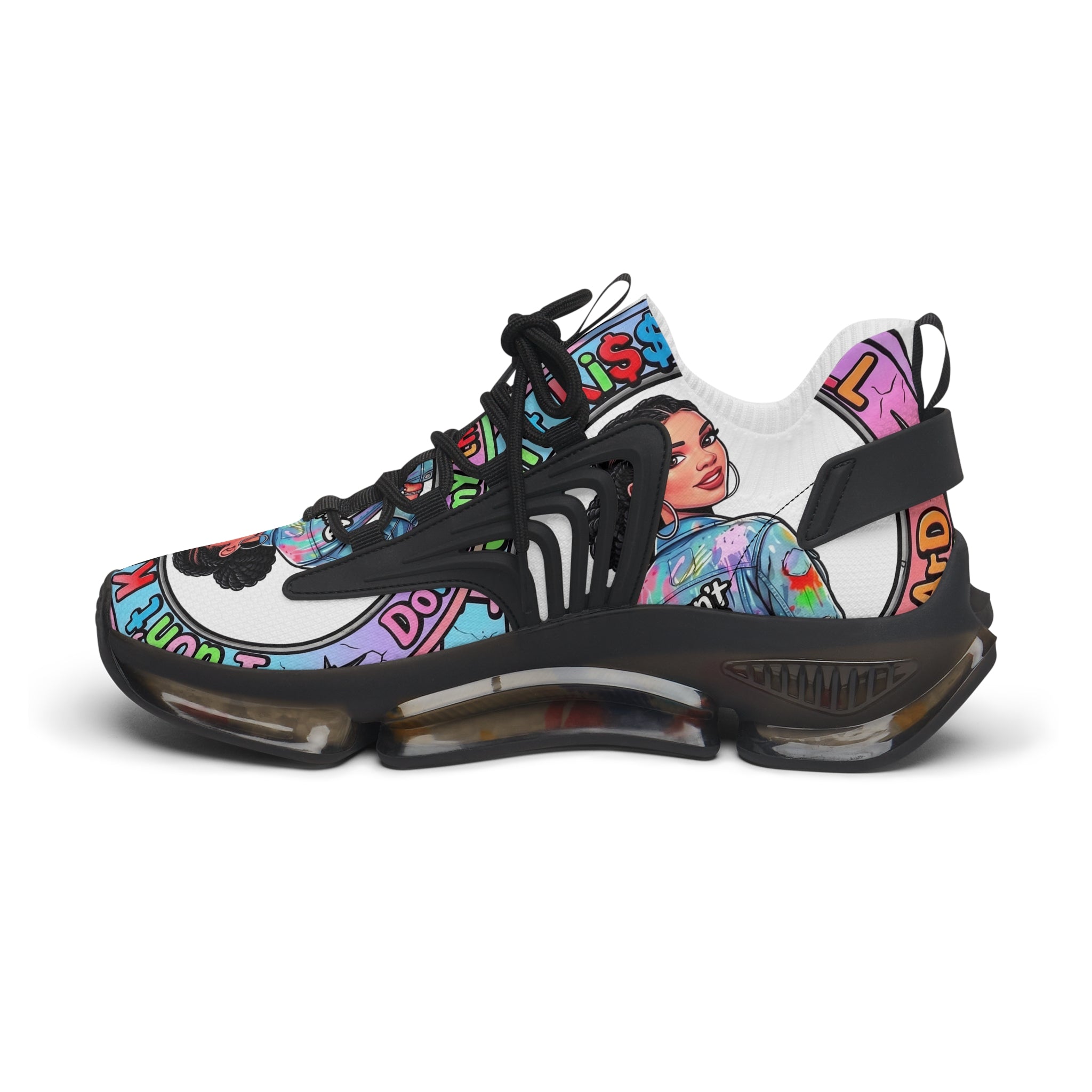 Women’s Mesh Sneakers — " I Don't kiss-N Tell"Colorful Retro Pop Art Design