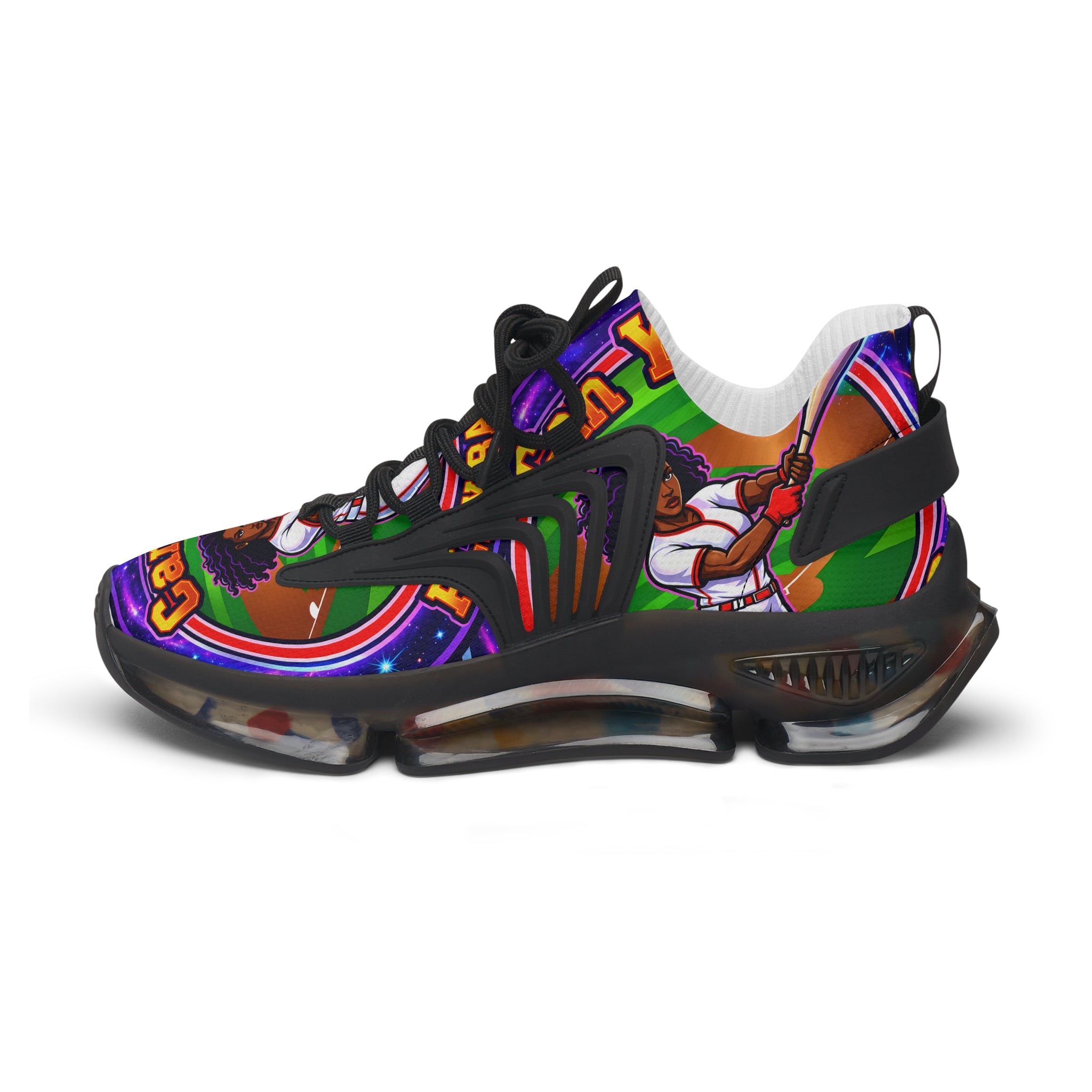 Retro Vibrant "Can You PlayBaseball" Women's Mesh Sneakers — Colorful Graphic Athletic Shoes