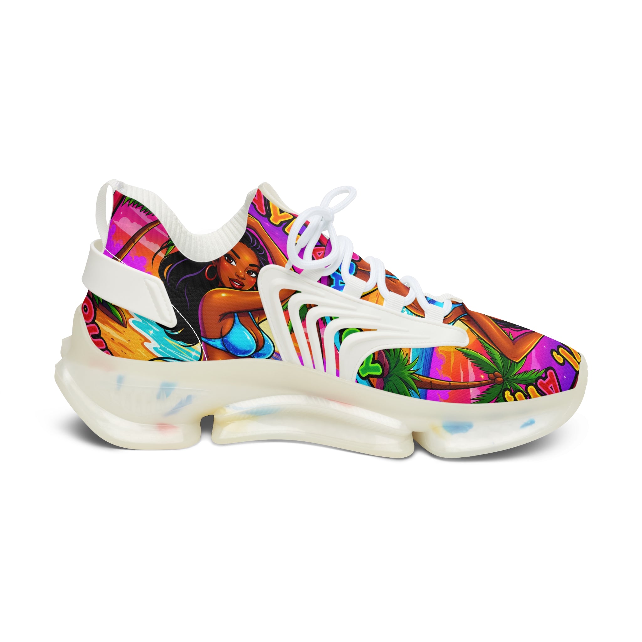 Women’s Mesh Sneakers — Vibrant Tropical ‘Ayi Ayi Ayi!’ Graphic Design