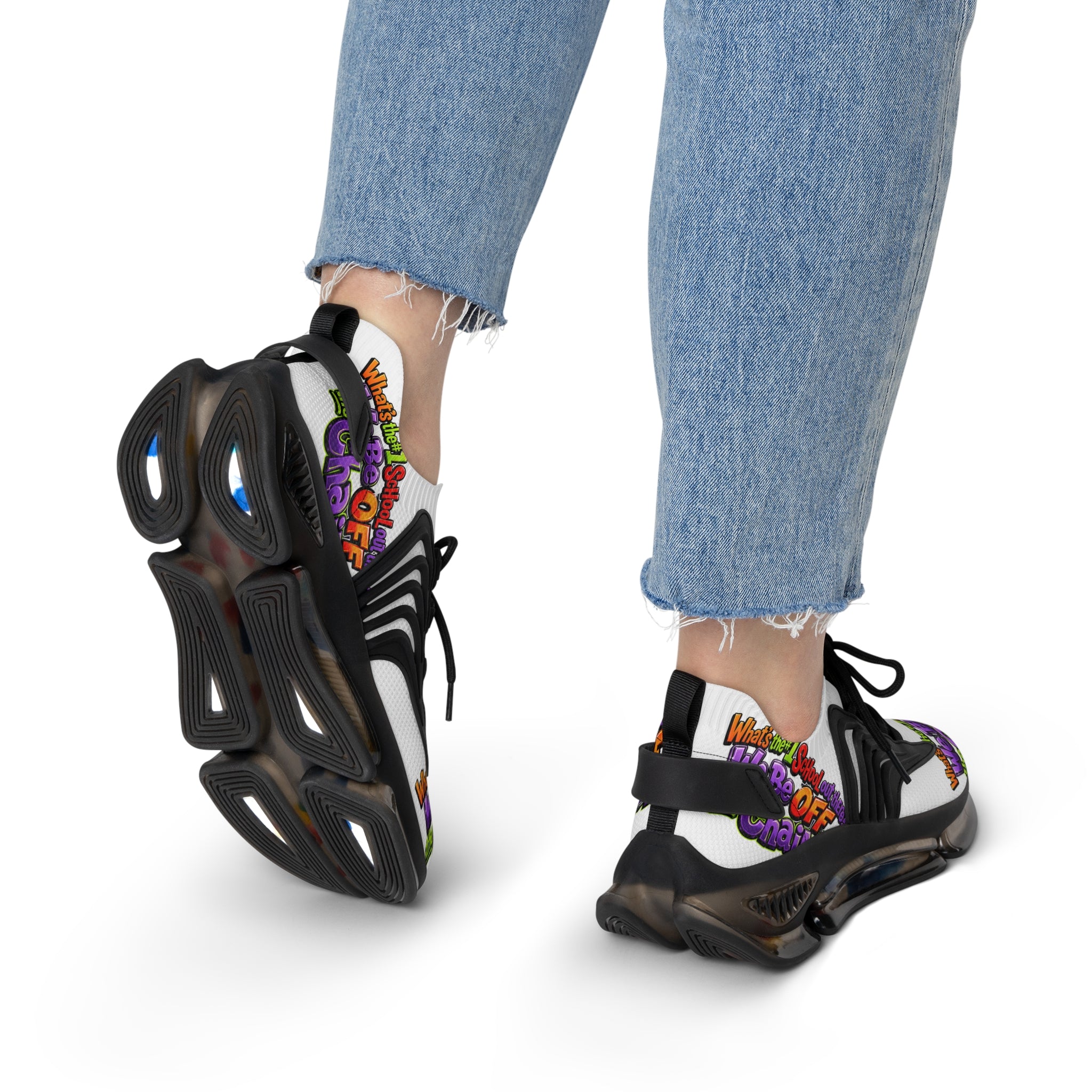 Mesh Sneakers — Colorful "We Be Off the Chain" Graphic Athletic Shoes