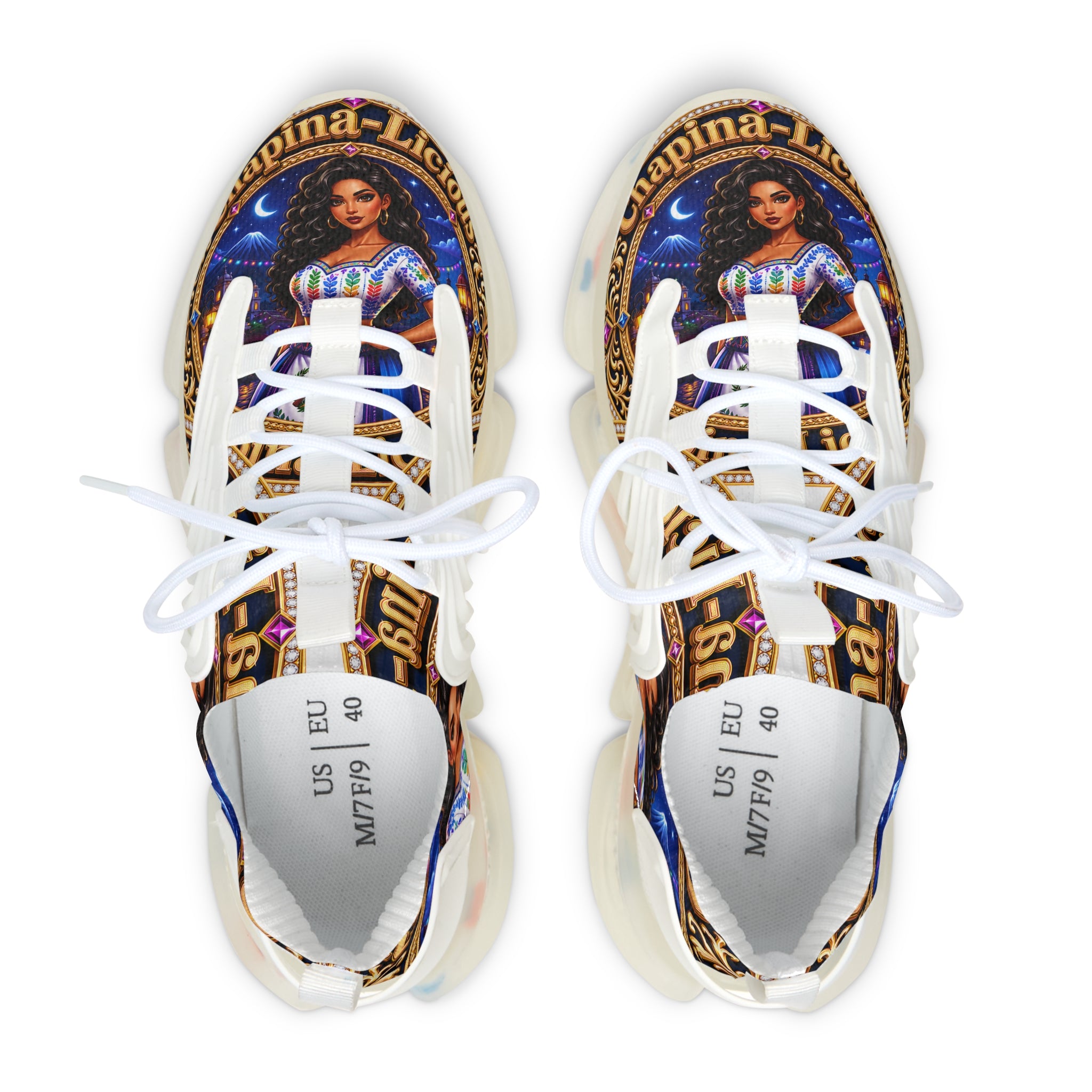 Women's Mesh Sneakers — Colorful Folklore Print Athletic Shoes