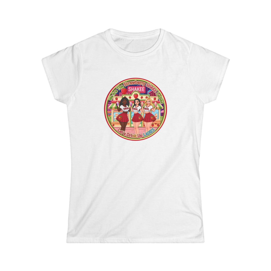 Retro Girl Group Tee — "We Are The Strawberry Shake Ladies" Vintage K-Pop Style Graphic Shirt